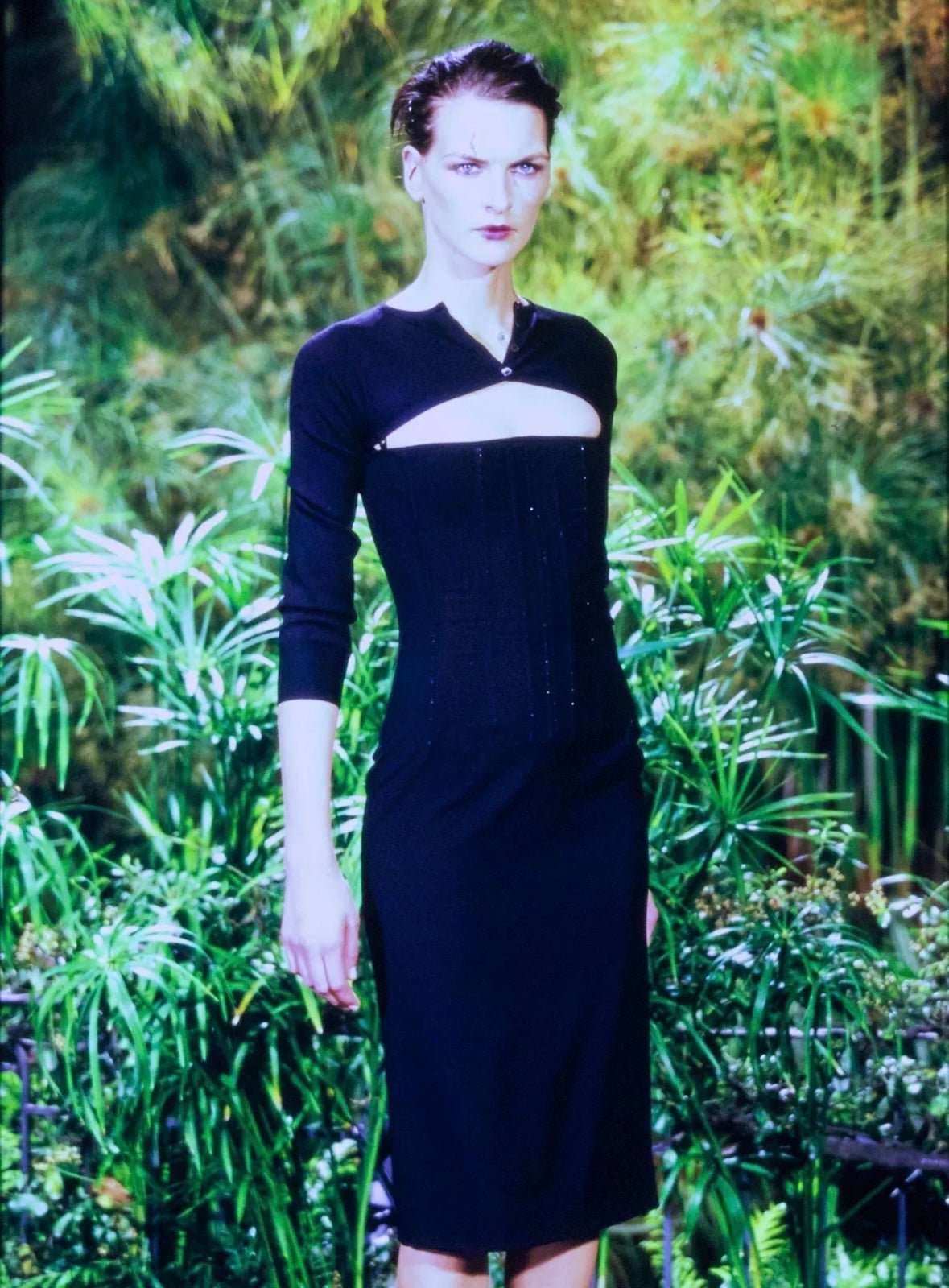 S/S 1999 Dolce & Gabbana Runway Black Knit Extra Mini Cropped Cardigan Top - RealList