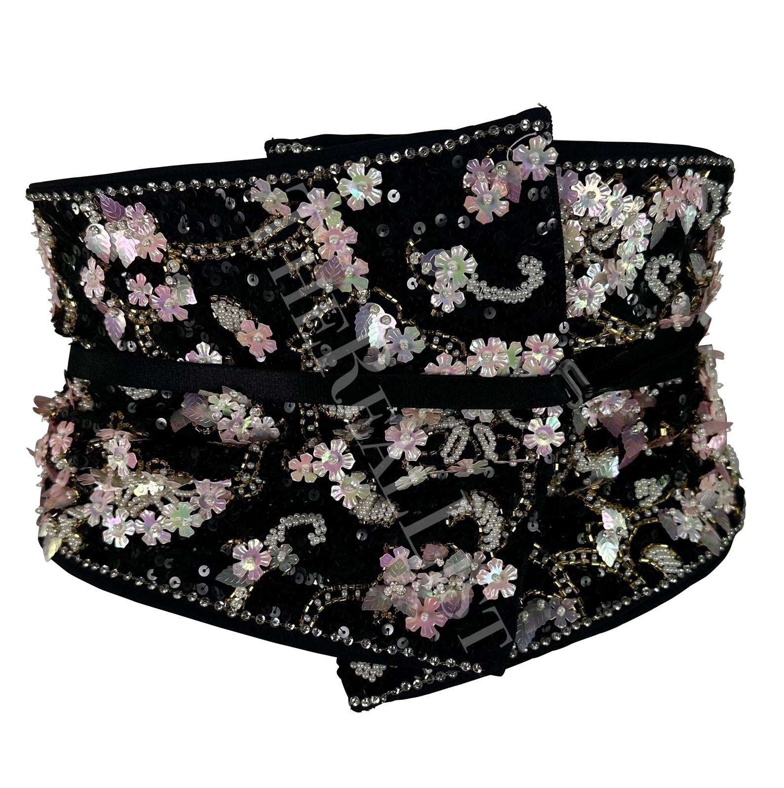 S/S 1999 Dolce & Gabbana Runway Floral Beaded Corset Boned Obi Wrap Waist Belt - RealList