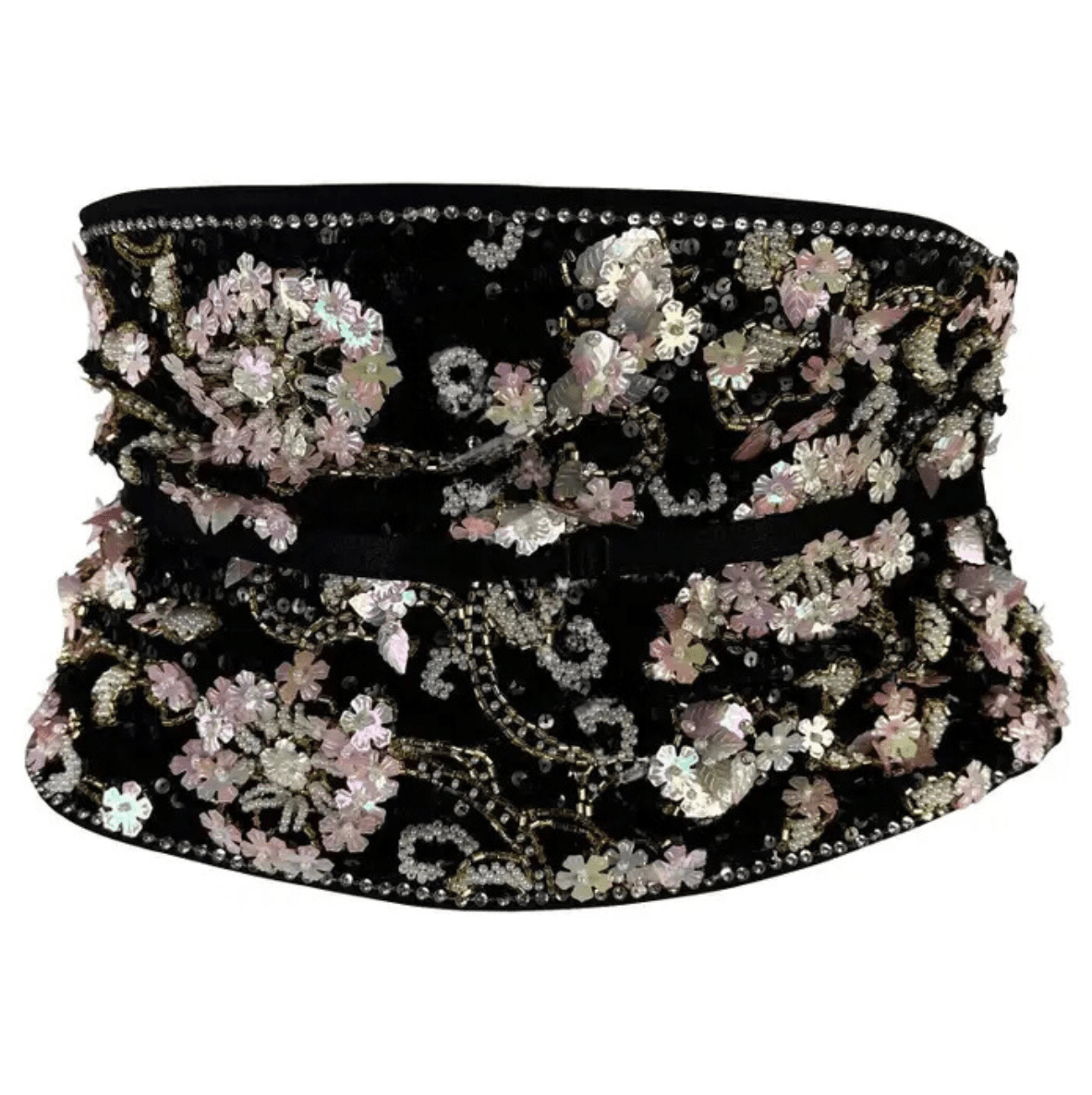S/S 1999 Dolce & Gabbana Runway Floral Beaded Corset Boned Obi Wrap Waist Belt - RealList
