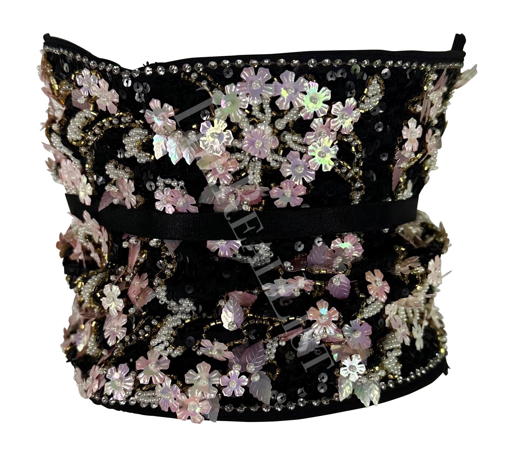 S/S 1999 Dolce & Gabbana Runway Floral Beaded Corset Boned Obi Wrap Waist Belt - RealList