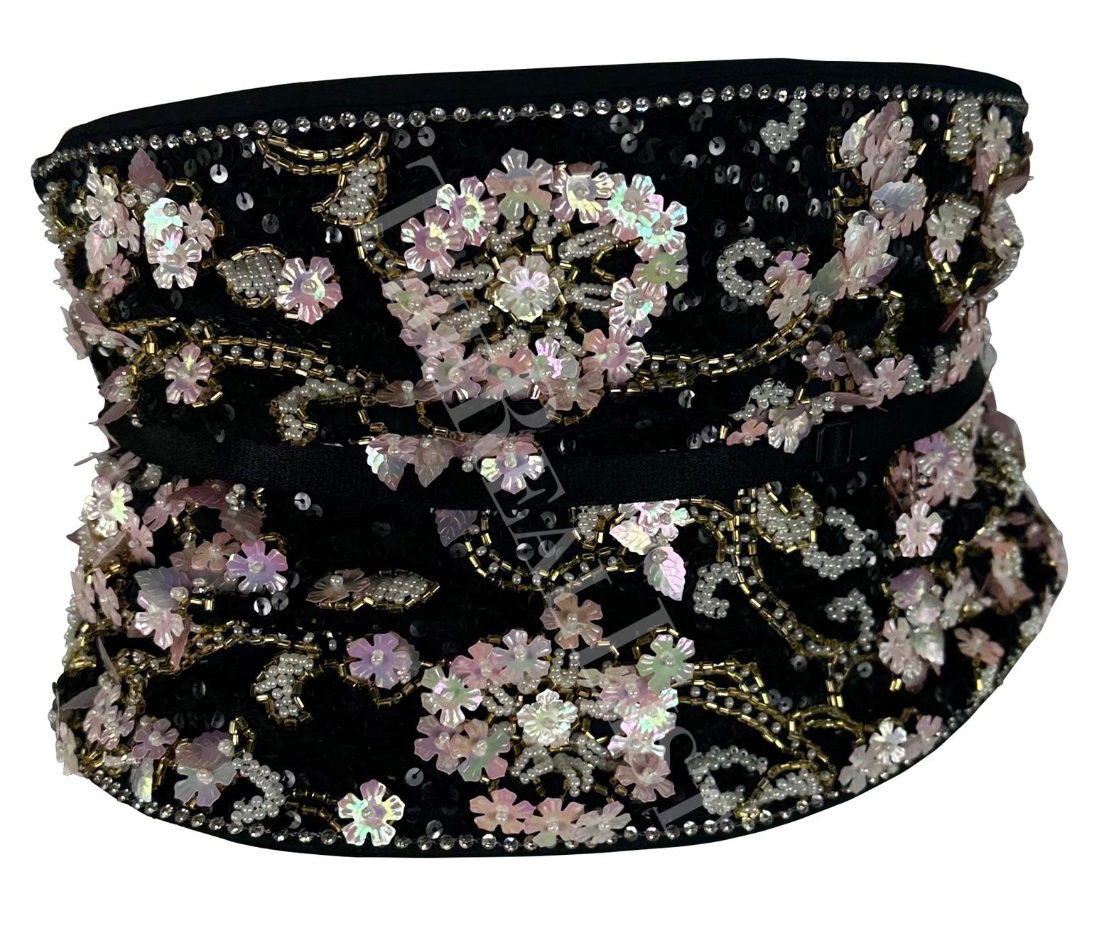 S/S 1999 Dolce & Gabbana Runway Floral Beaded Corset Boned Obi Wrap Waist Belt - RealList