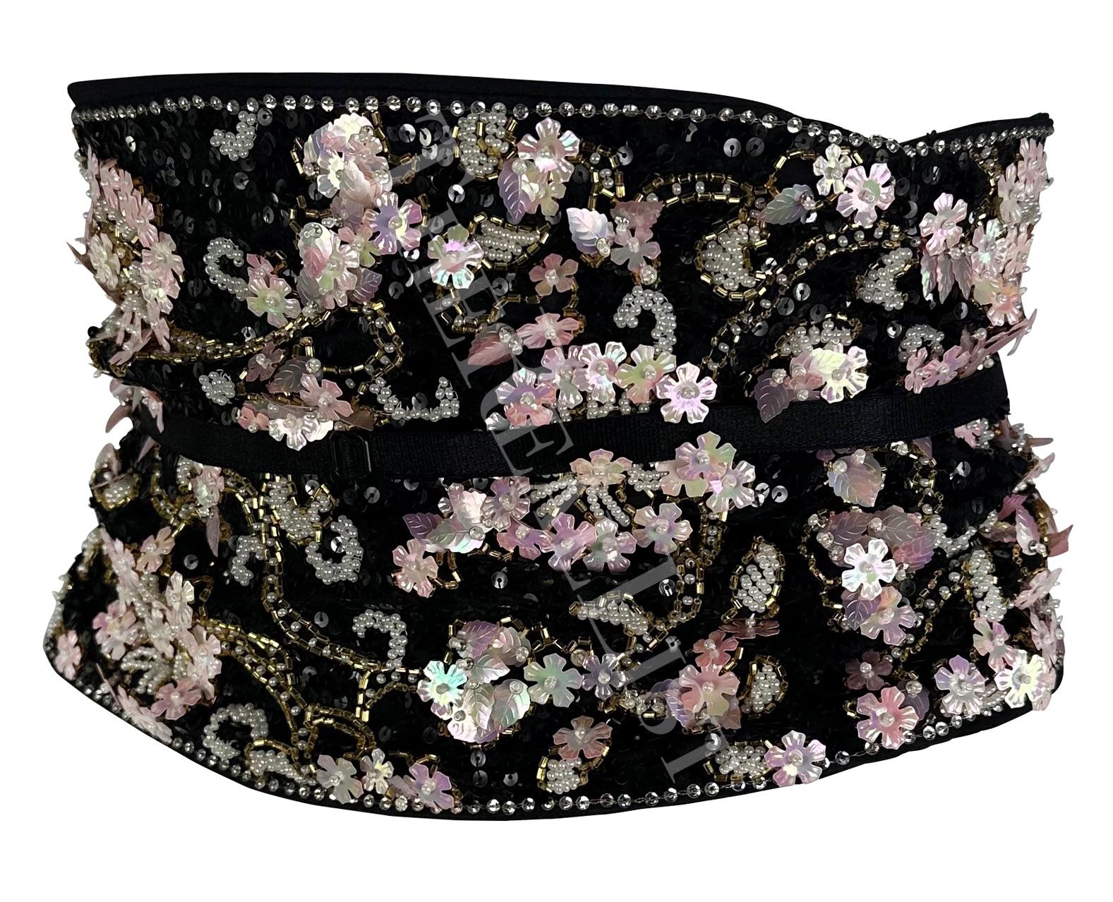 S/S 1999 Dolce & Gabbana Runway Floral Beaded Corset Boned Obi Wrap Waist Belt - RealList