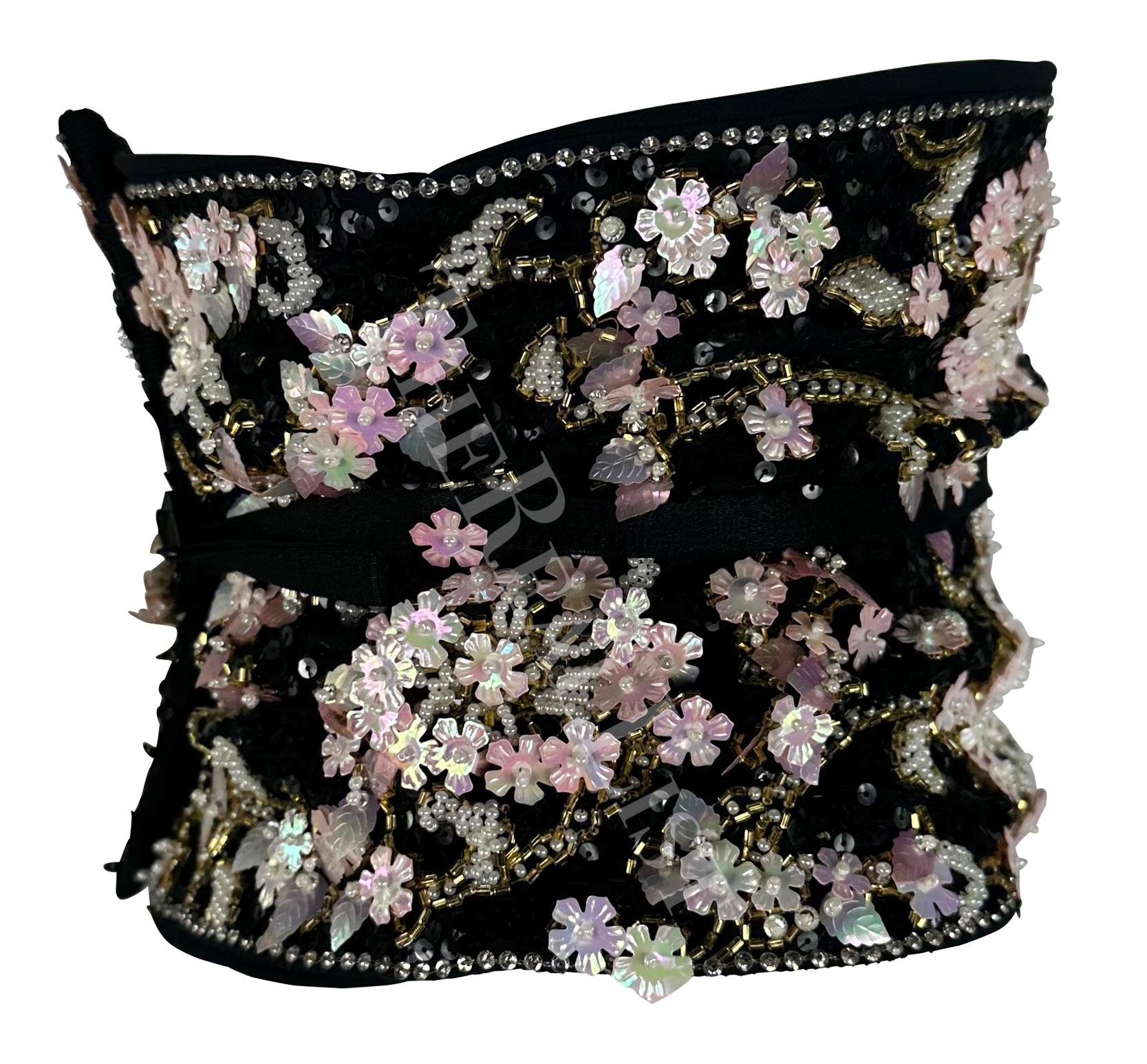 S/S 1999 Dolce & Gabbana Runway Floral Beaded Corset Boned Obi Wrap Waist Belt - RealList