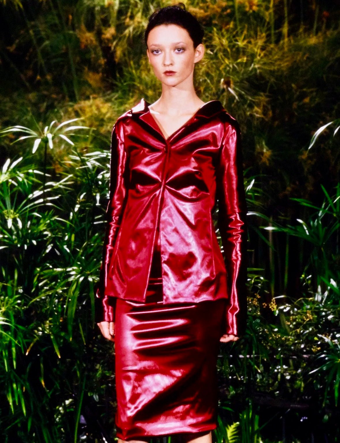 S/S 1999 Dolce & Gabbana Runway Lipstick Red Wet Look Jacket Set - RealList