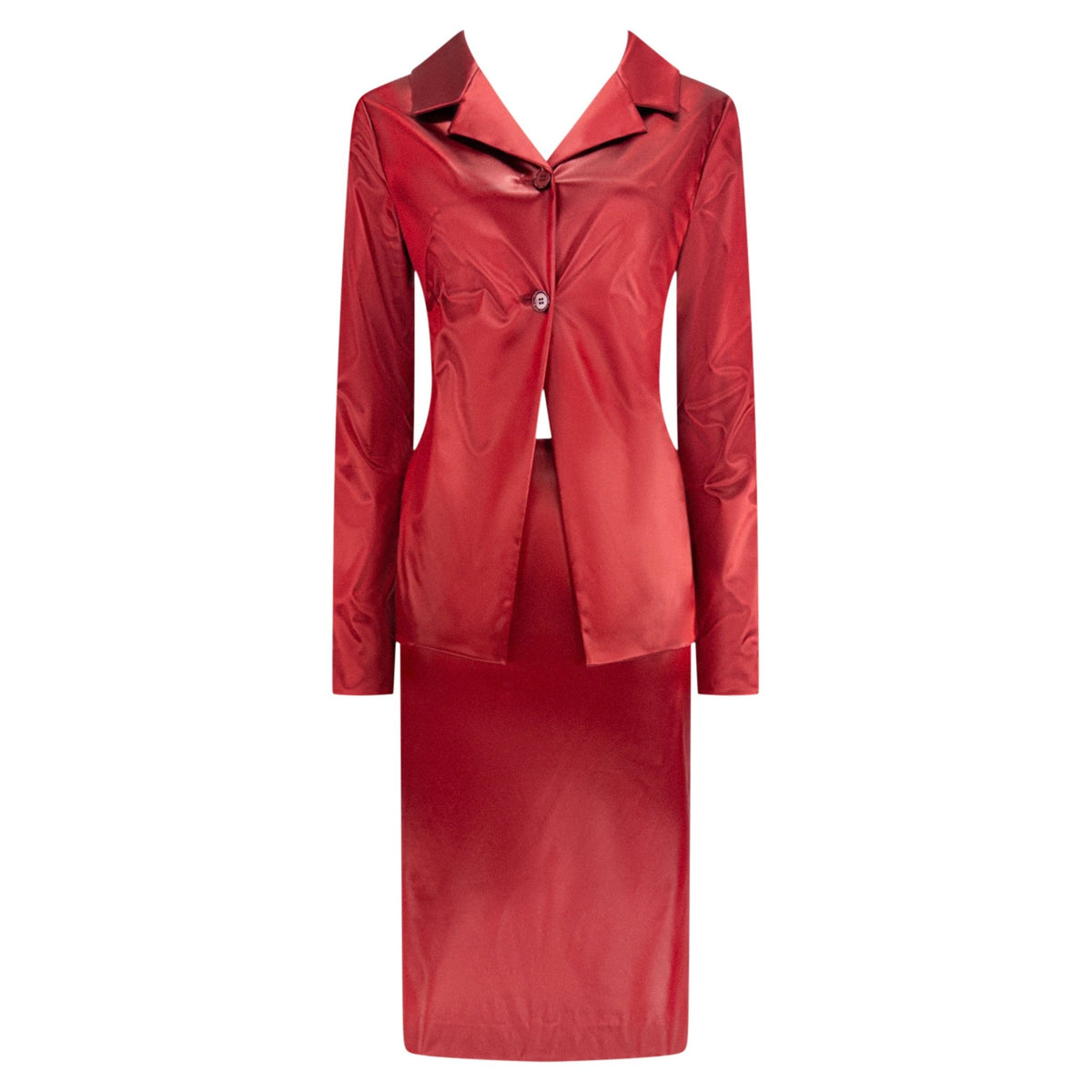 S/S 1999 Dolce & Gabbana Runway Lipstick Red Wet Look Jacket Set - RealList