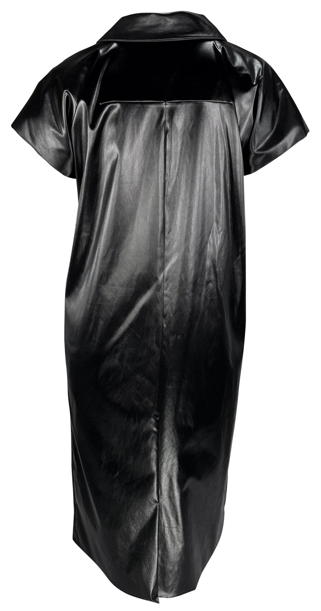 S/S 1999 Dolce & Gabbana Runway Wet Look Stretch Black Coat Dress Short Sleeve - RealList