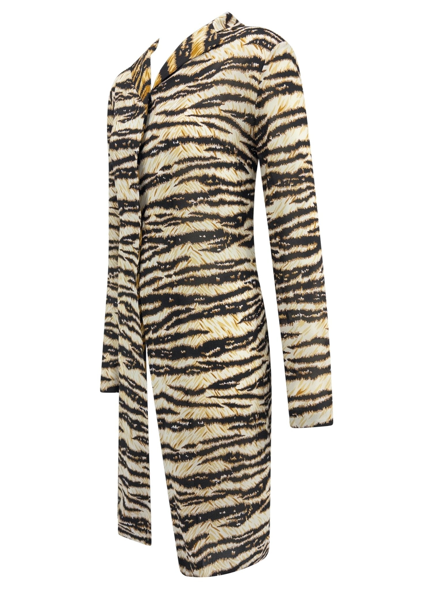 S/S 1999 Dolce & Gabbana Tiger Print Stretch Silk Sheer Button Up Dress Top - RealList
