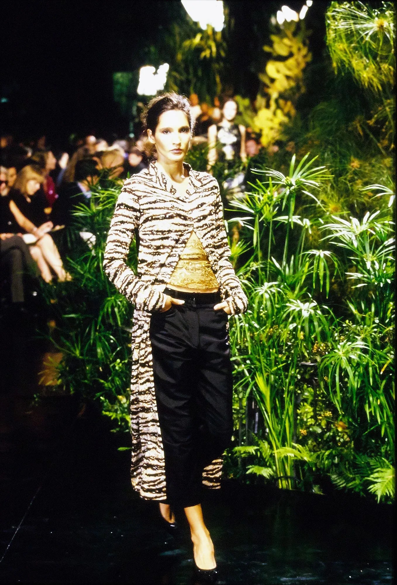 S/S 1999 Dolce & Gabbana Tiger Print Stretch Silk Sheer Button Up Dress Top - RealList