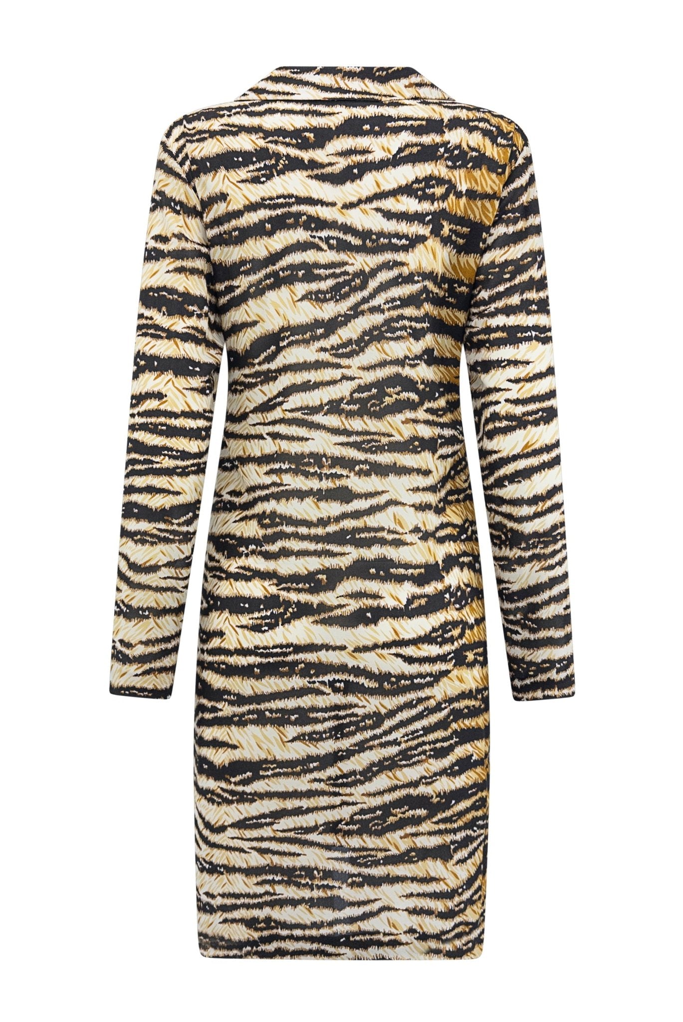 S/S 1999 Dolce & Gabbana Tiger Print Stretch Silk Sheer Button Up Dress Top - RealList