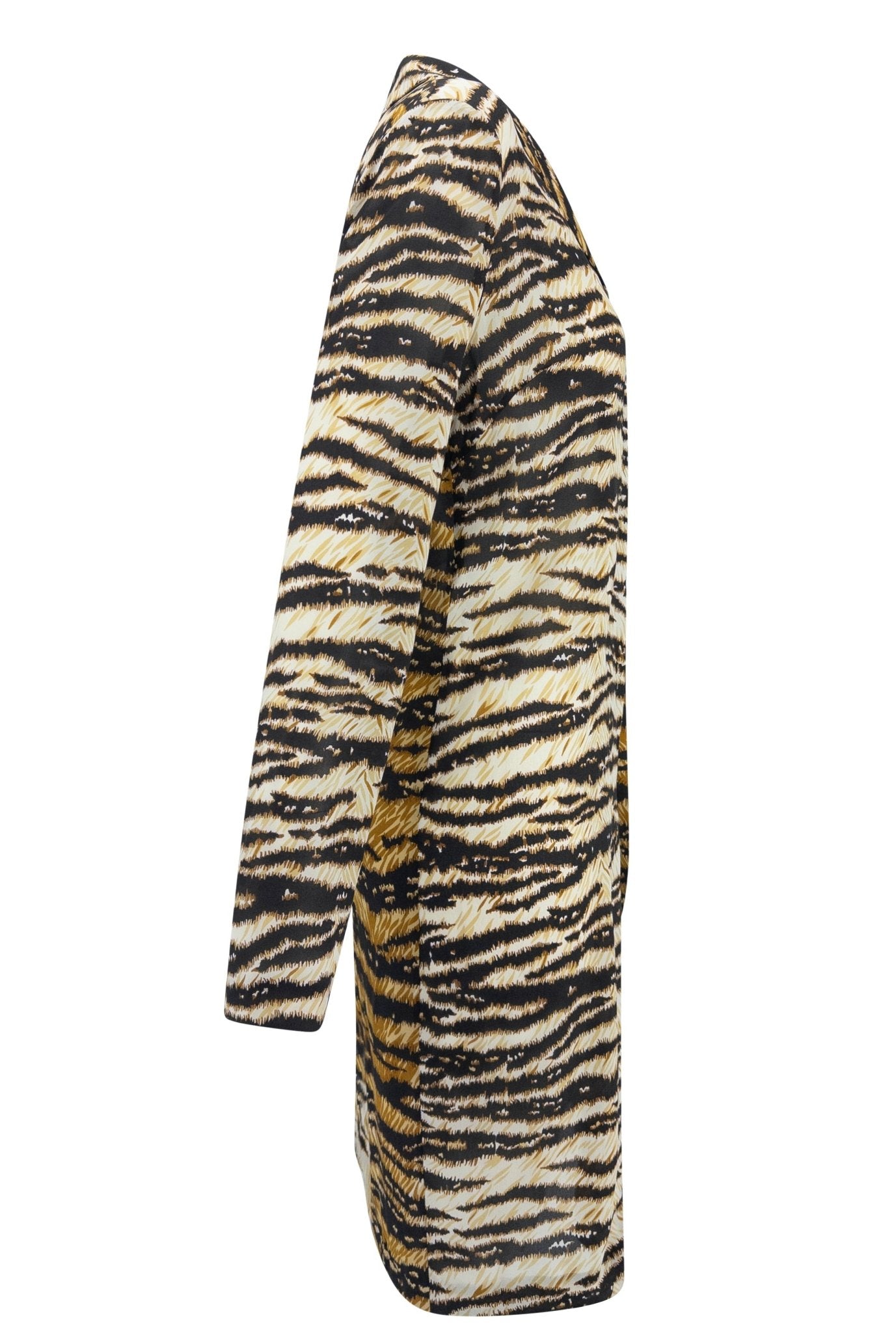 S/S 1999 Dolce & Gabbana Tiger Print Stretch Silk Sheer Button Up Dress Top - RealList