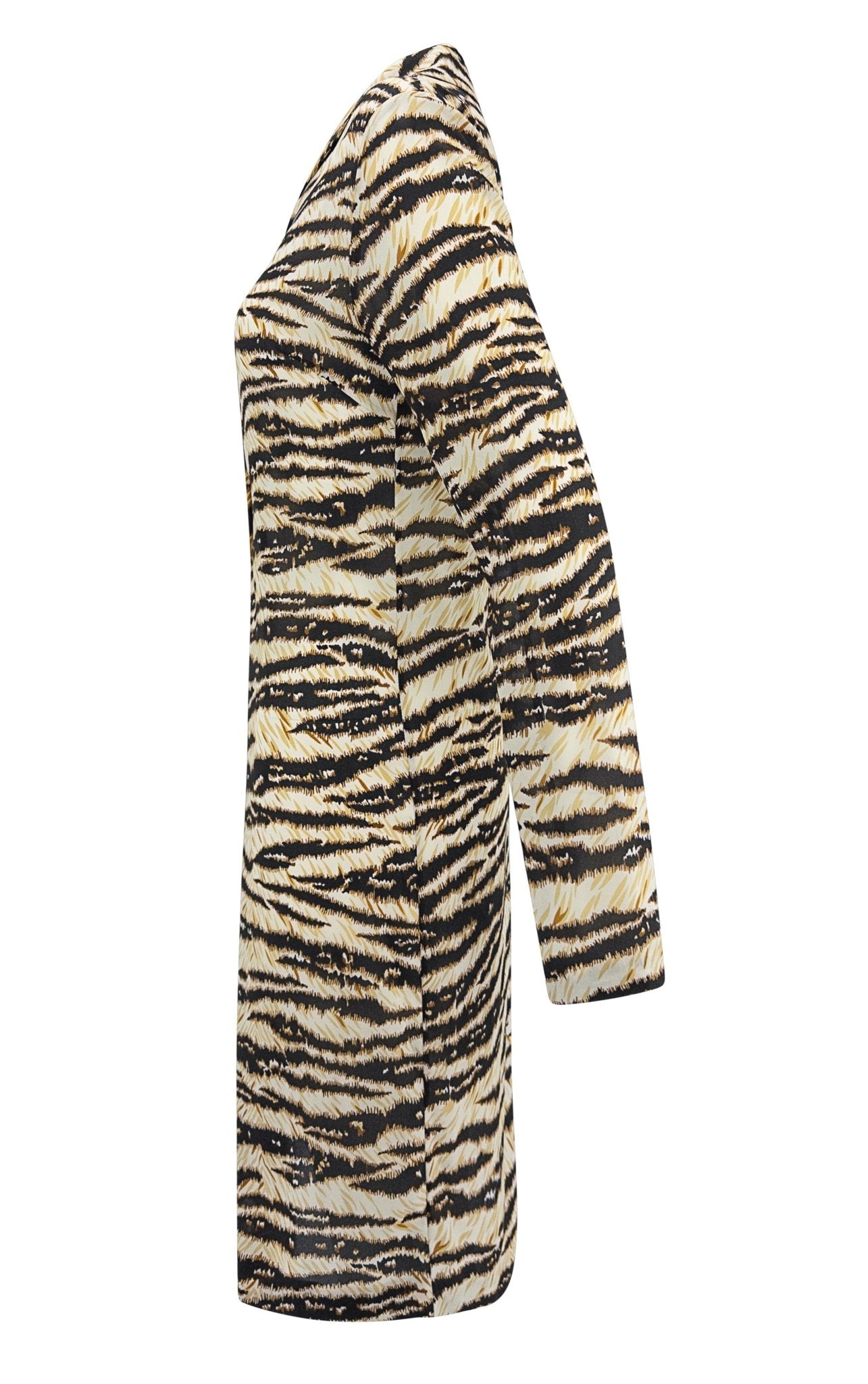 S/S 1999 Dolce & Gabbana Tiger Print Stretch Silk Sheer Button Up Dress Top - RealList