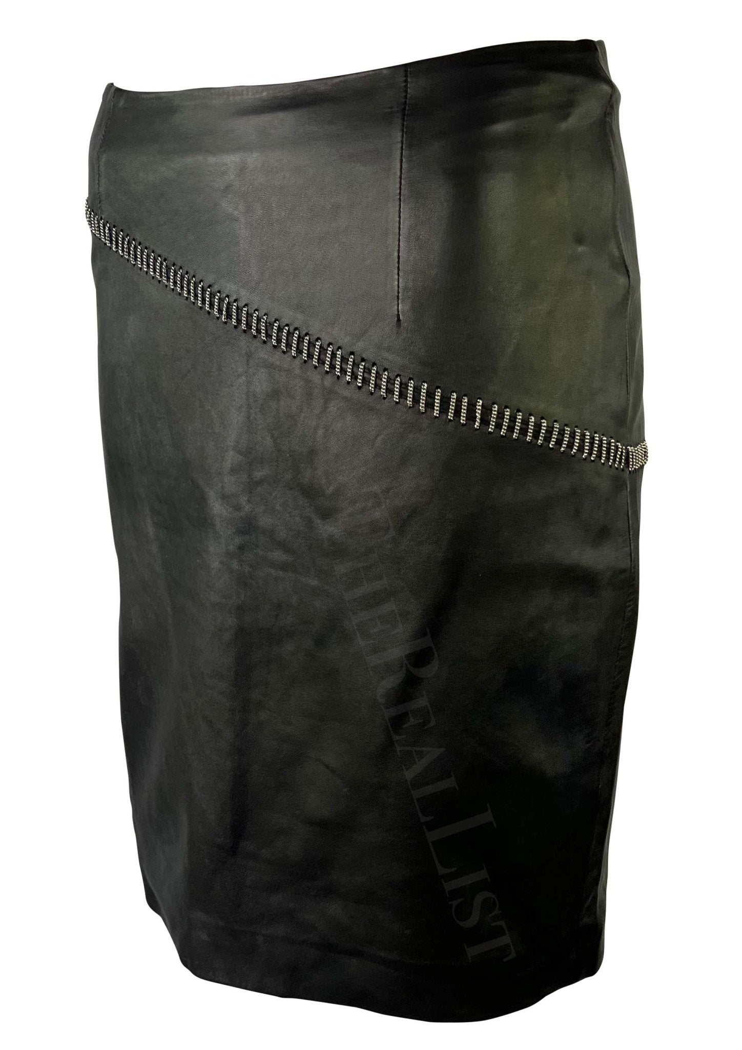 S/S 1999 Gianni Versace by Donatella Black Leather Silver Chain Mini Skirt - RealList