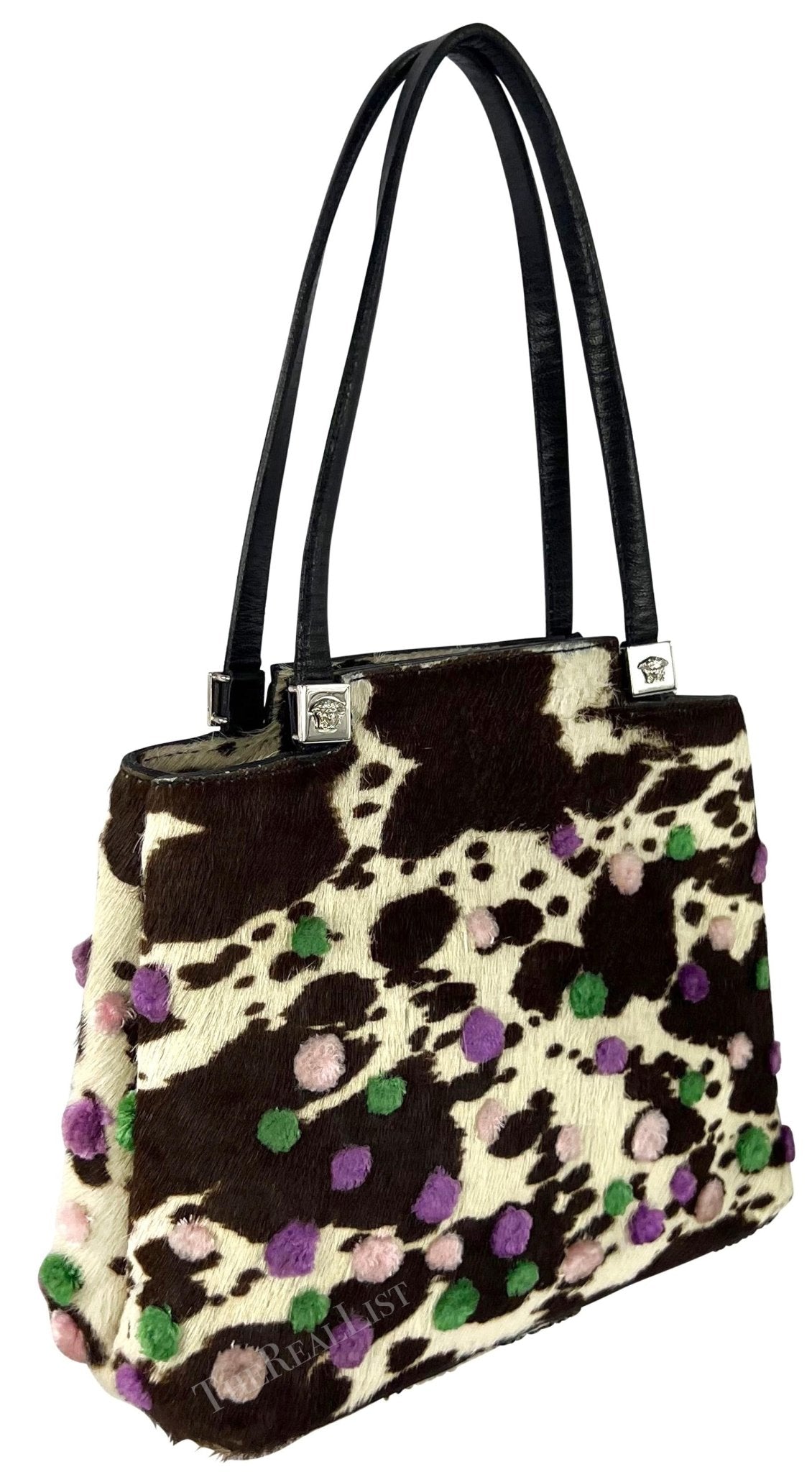 S/S 1999 Gianni Versace by Donatella Brown Cow Pony Hair Pom Pom Mini Bag - RealList