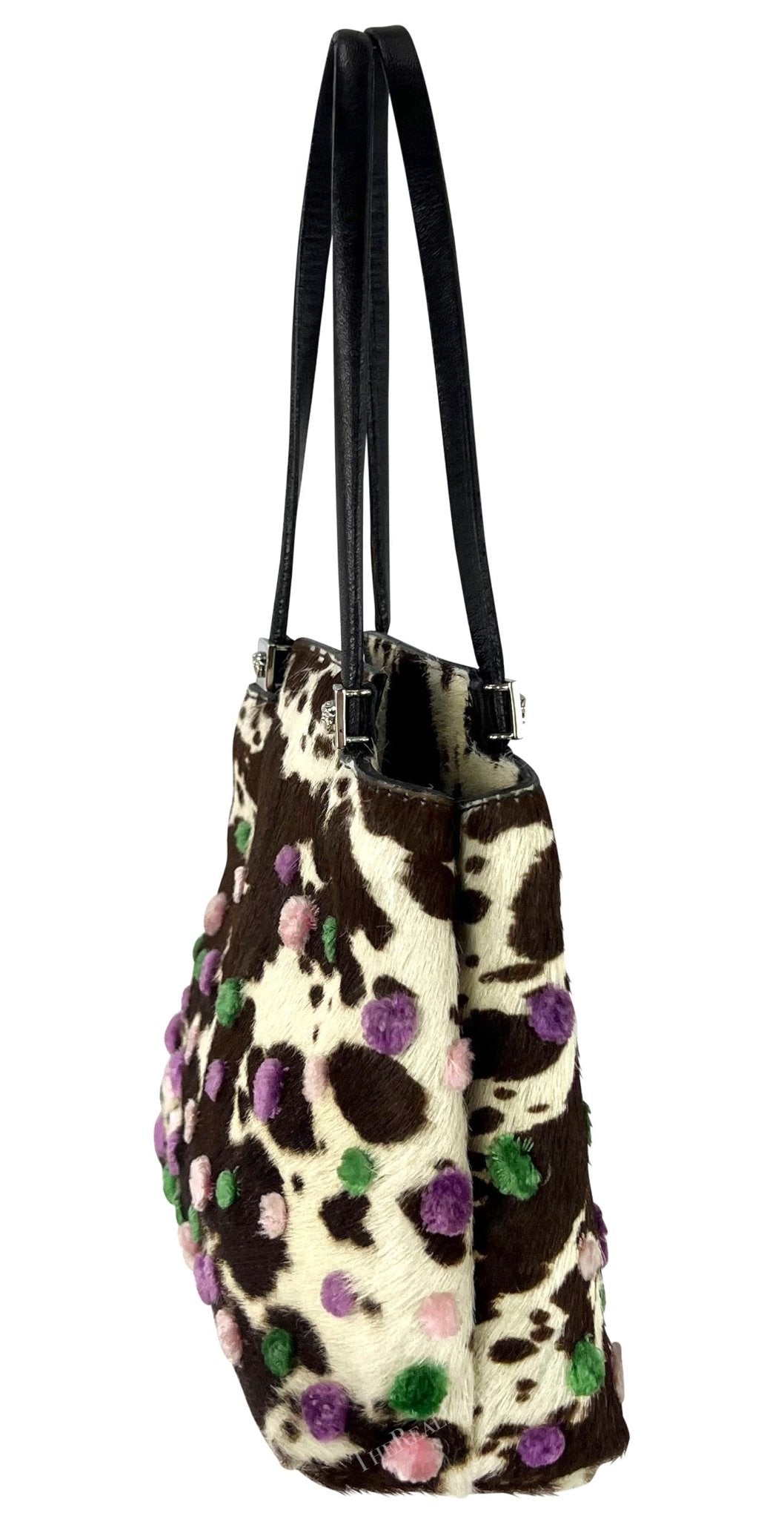 S/S 1999 Gianni Versace by Donatella Brown Cow Pony Hair Pom Pom Mini Bag - RealList