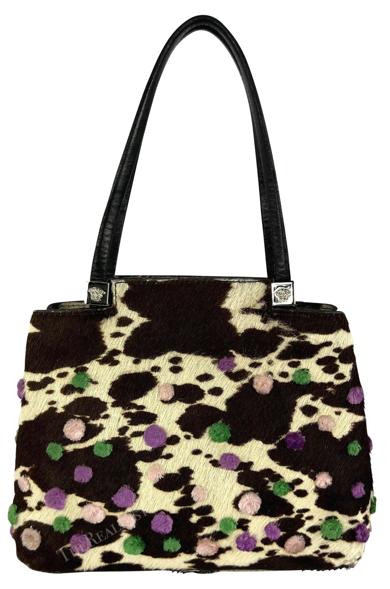 S/S 1999 Gianni Versace by Donatella Brown Cow Pony Hair Pom Pom Mini Bag - RealList