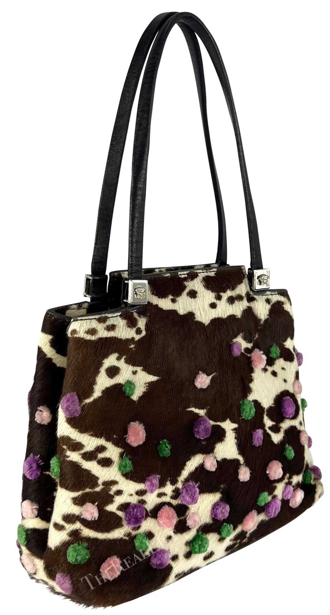 S/S 1999 Gianni Versace by Donatella Brown Cow Pony Hair Pom Pom Mini Bag - RealList