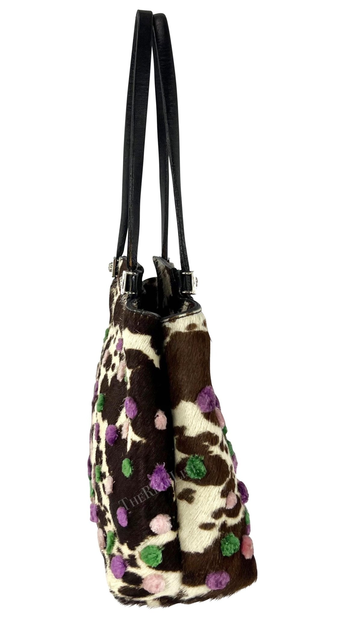 S/S 1999 Gianni Versace by Donatella Brown Cow Pony Hair Pom Pom Mini Bag - RealList