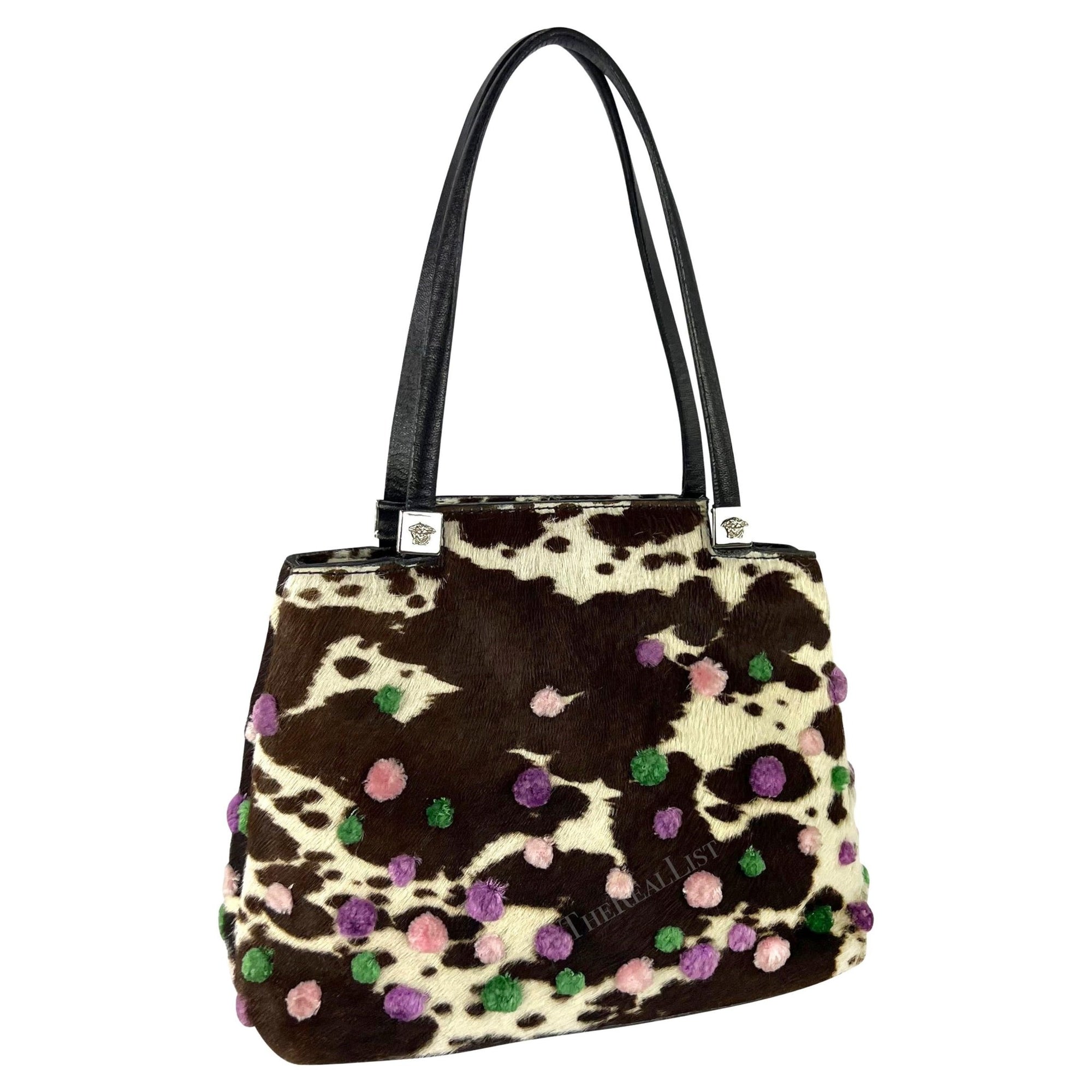 S/S 1999 Gianni Versace by Donatella Brown Cow Pony Hair Pom Pom Mini Bag - RealList