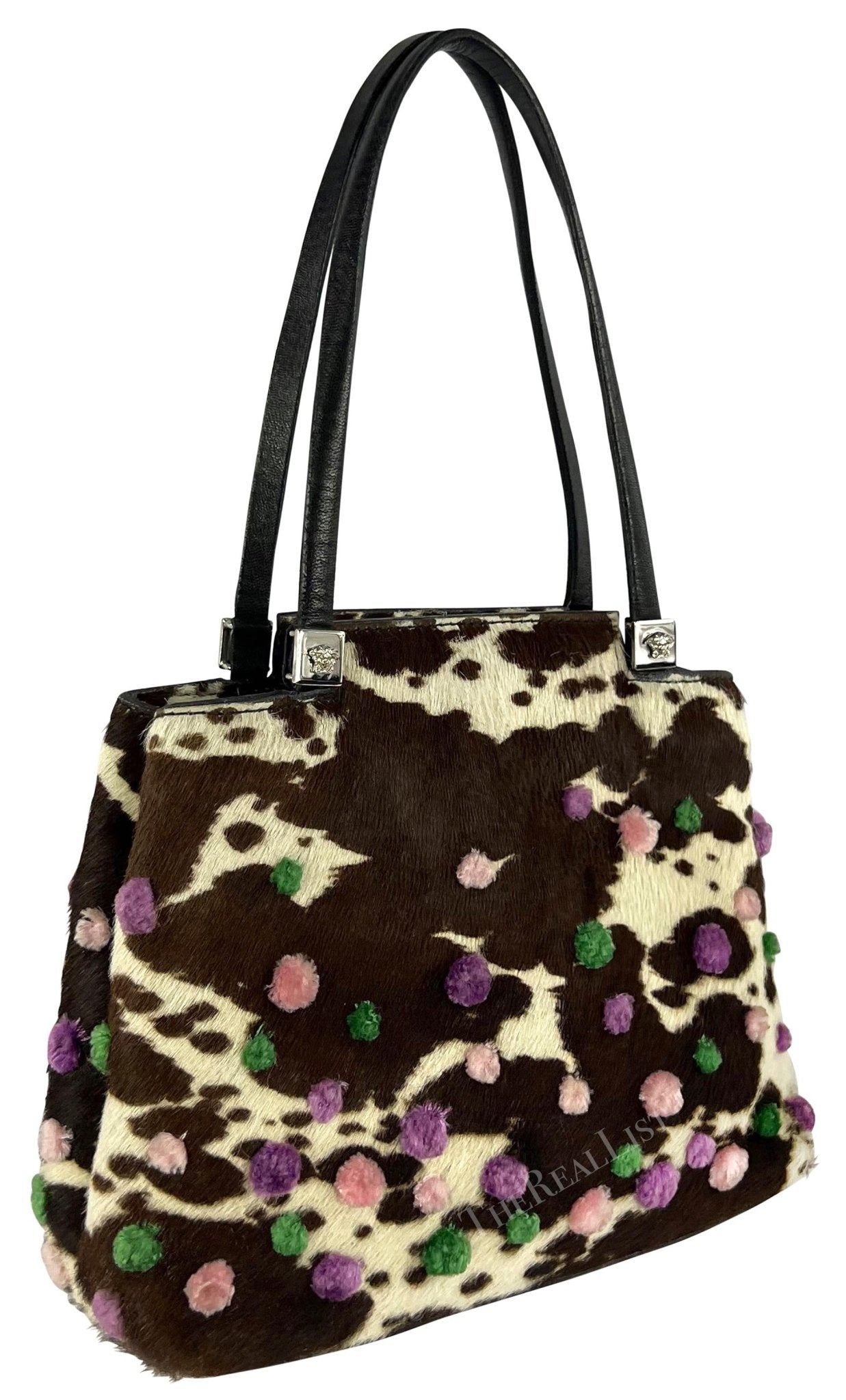 S/S 1999 Gianni Versace by Donatella Brown Cow Pony Hair Pom Pom Mini Bag - RealList