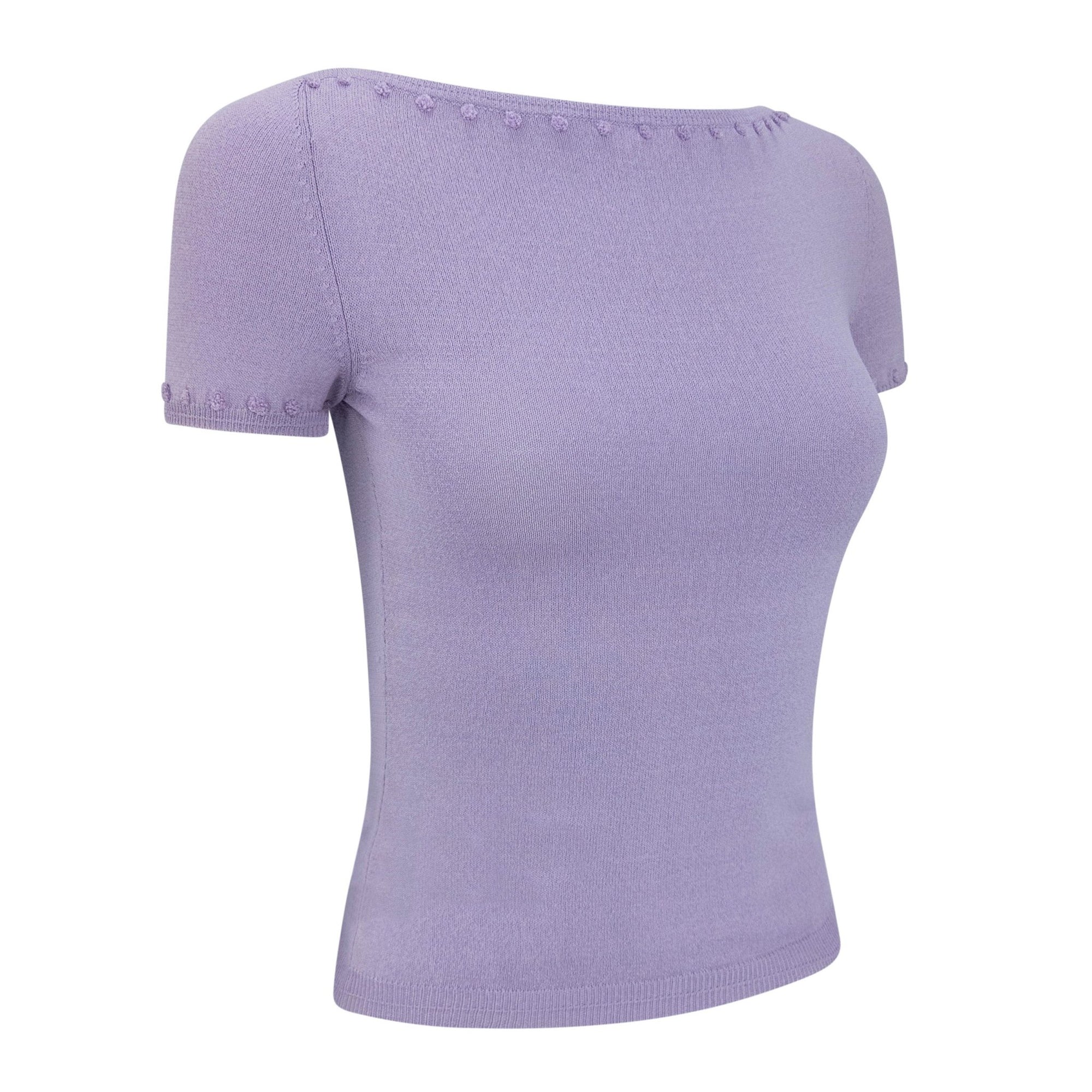 S/S 1999 Gianni Versace by Donatella Lavender Pom Pom Embroidered Knit Top - RealList