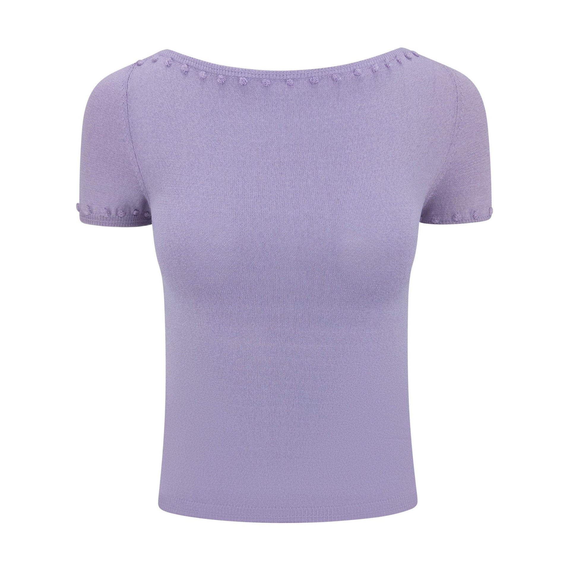 S/S 1999 Gianni Versace by Donatella Lavender Pom Pom Embroidered Knit Top - RealList