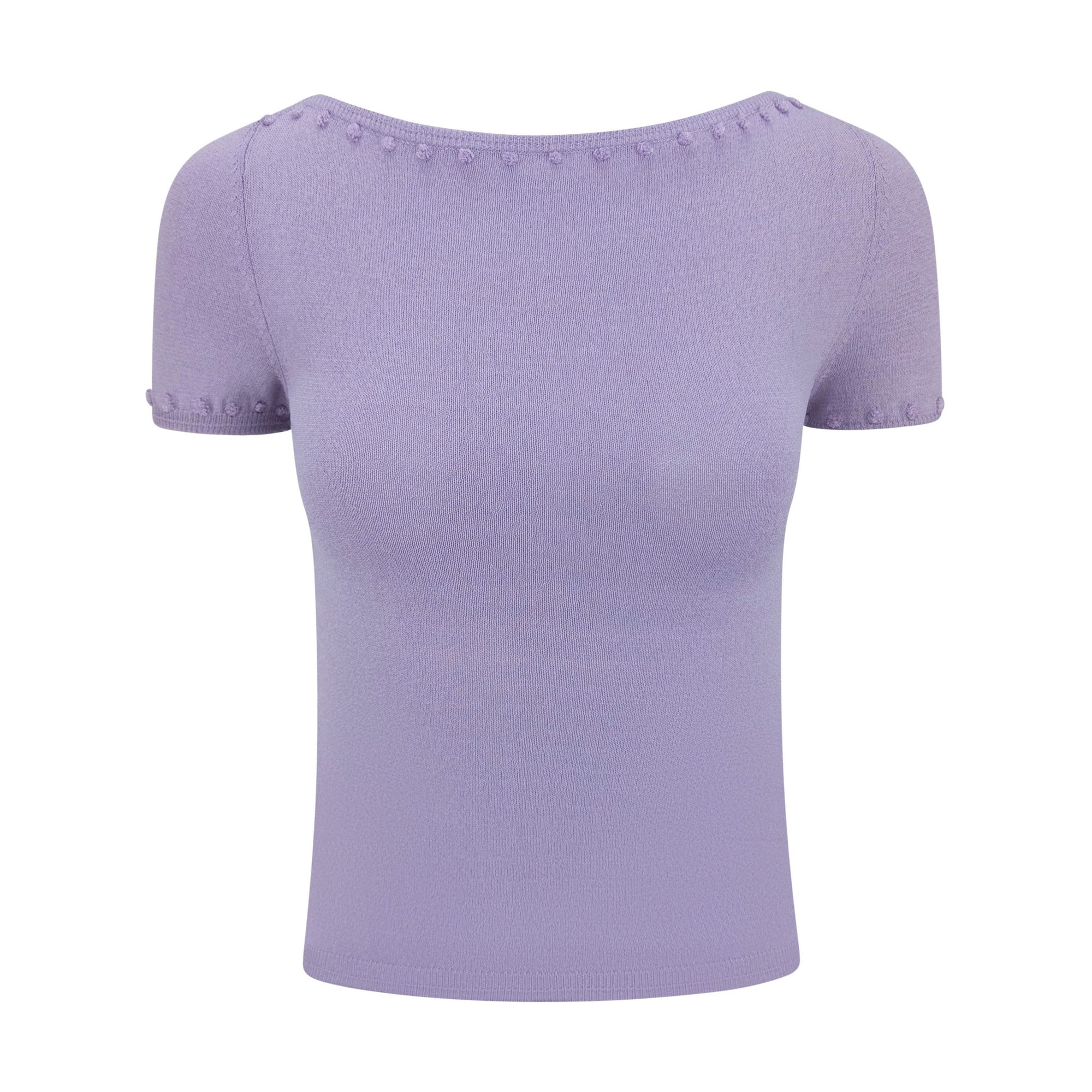 S/S 1999 Gianni Versace by Donatella Lavender Pom Pom Embroidered Knit Top - RealList