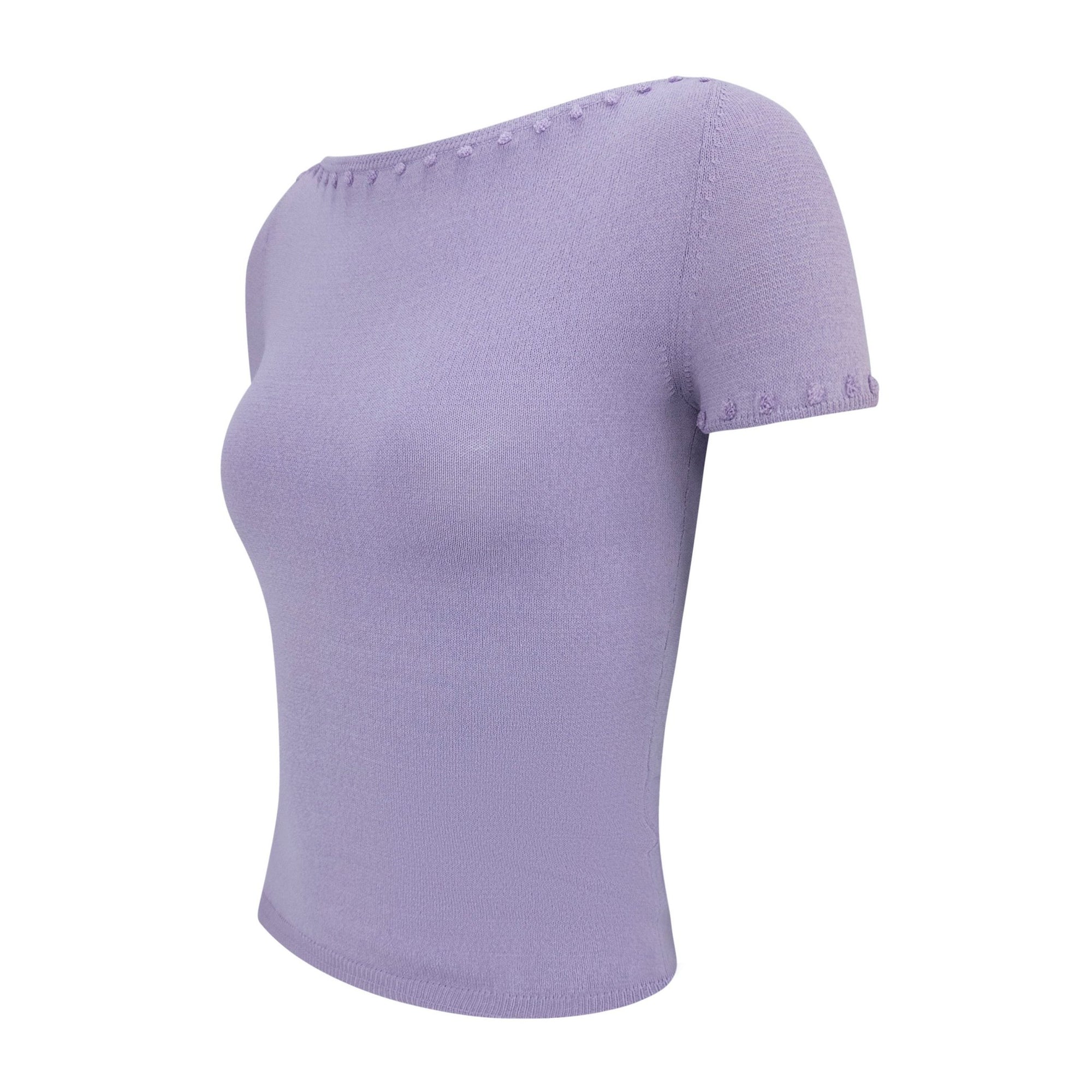 S/S 1999 Gianni Versace by Donatella Lavender Pom Pom Embroidered Knit Top - RealList