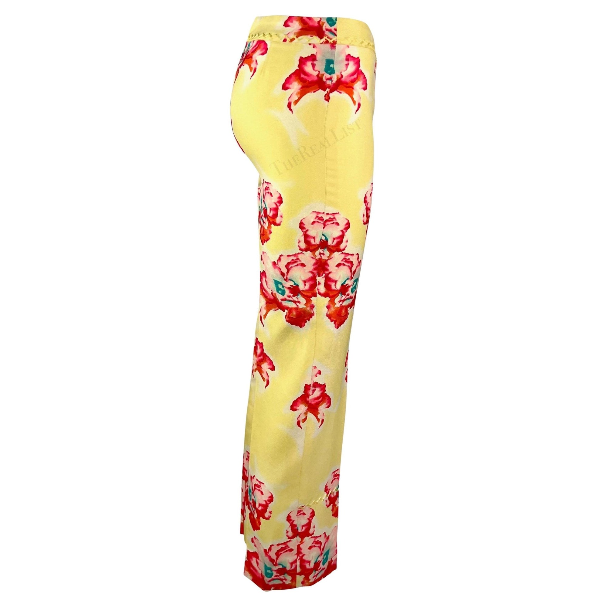 S/S 1999 Gianni Versace by Donatella Pink Yellow Orchid Print Silk Cropped Pants - RealList