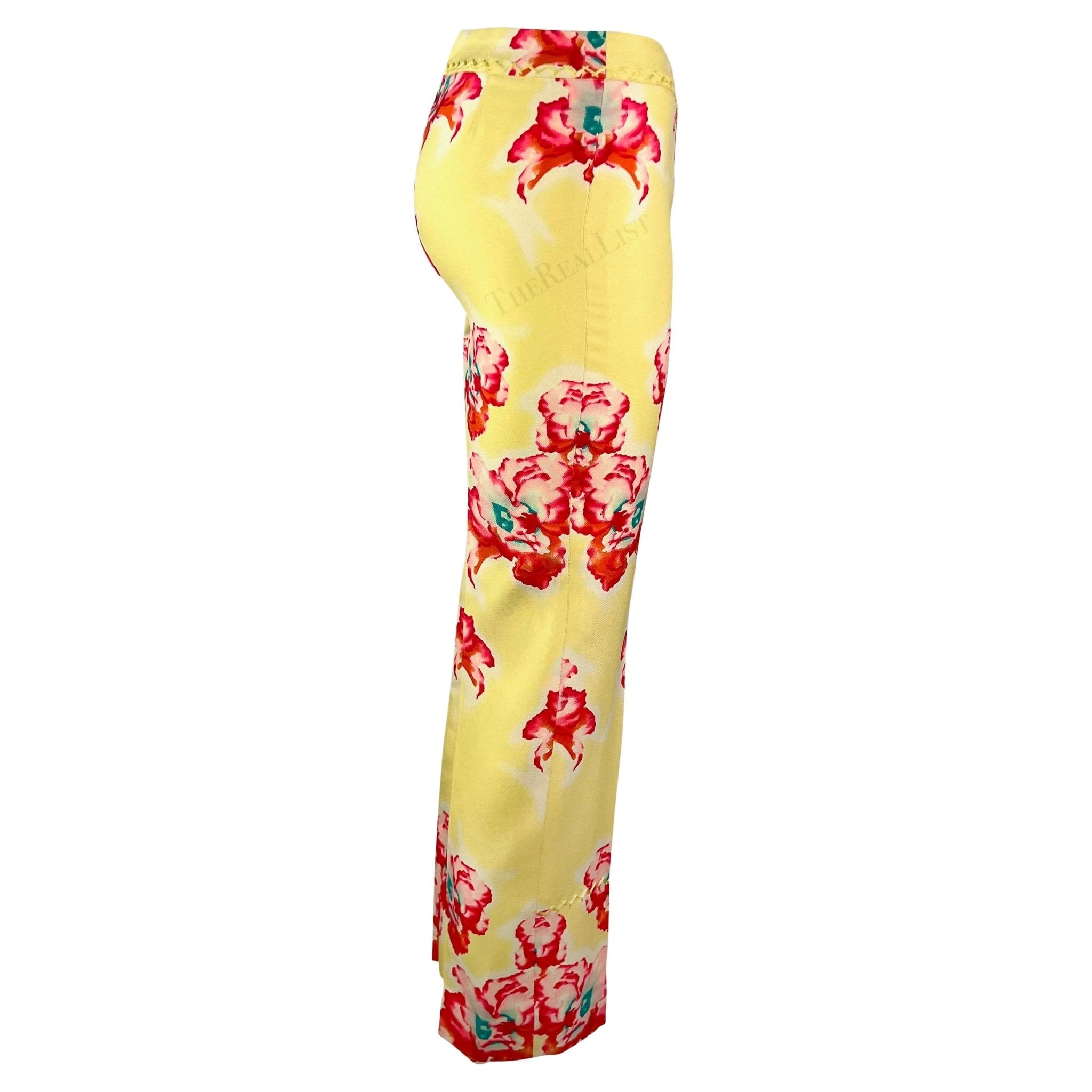 S/S 1999 Gianni Versace by Donatella Pink Yellow Orchid Print Silk Cropped Pants - RealList