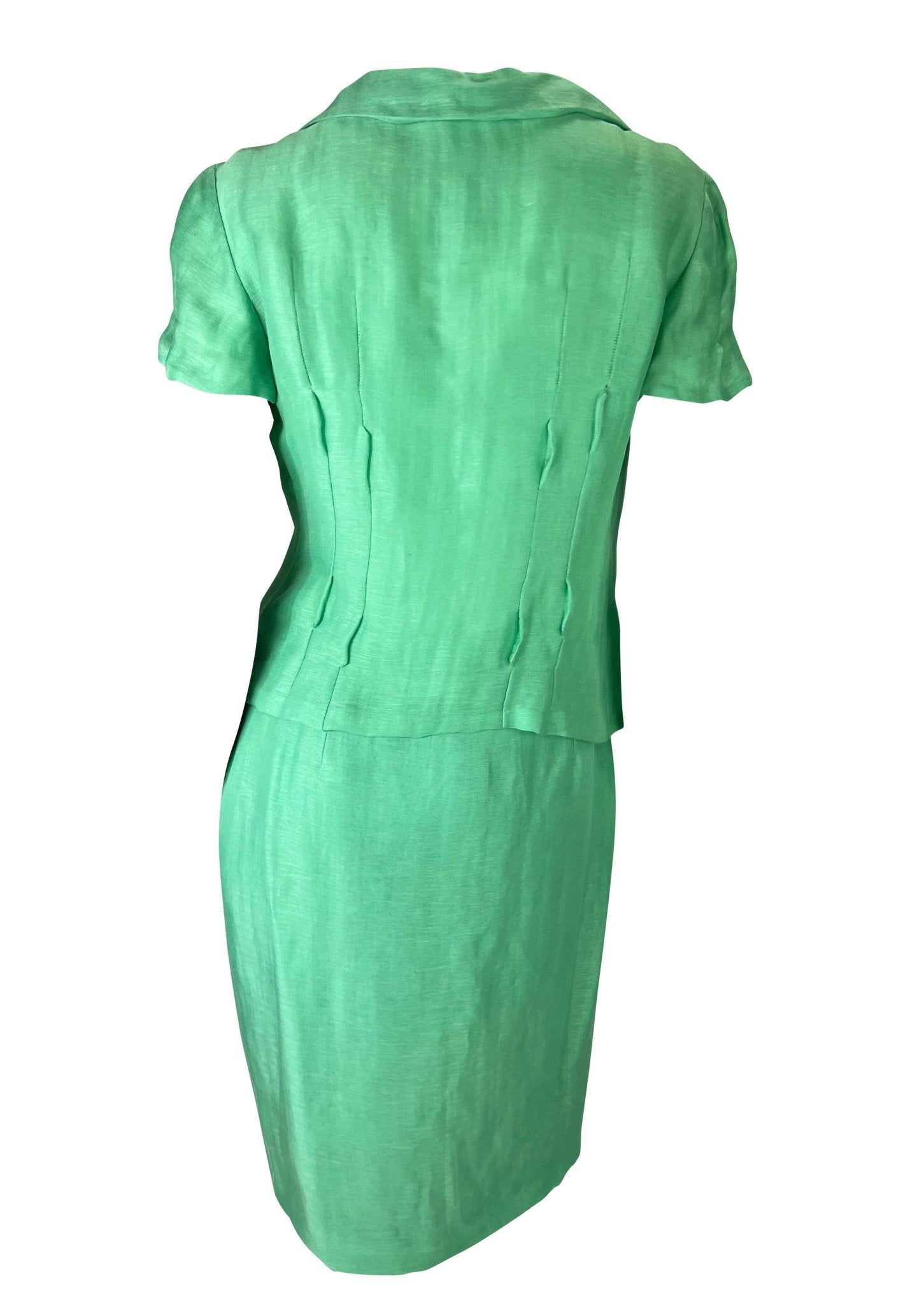 S/S 1999 Gianni Versace by Donatella Runway Ad Seafoam Green Linen Silk Suit - RealList