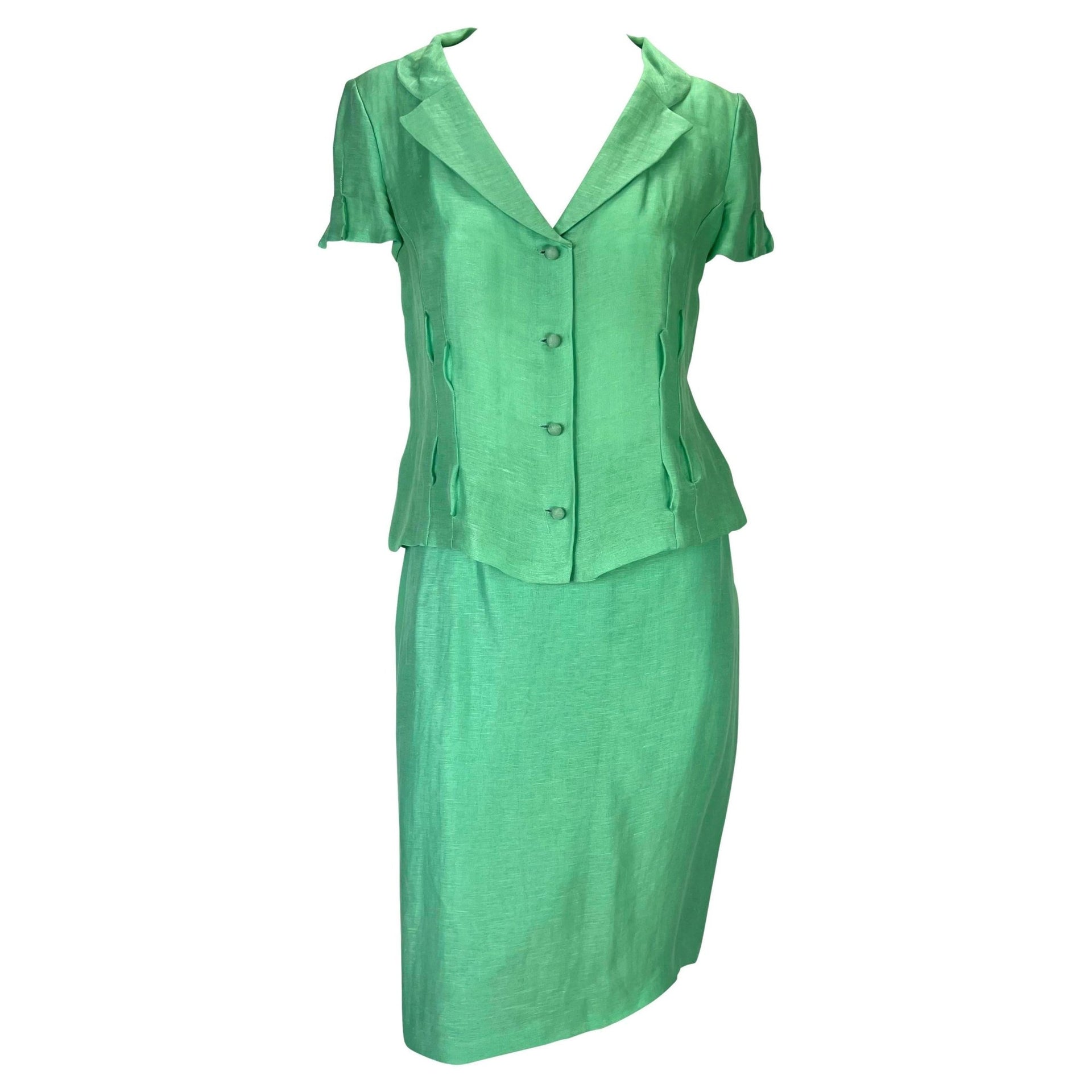 S/S 1999 Gianni Versace by Donatella Runway Ad Seafoam Green Linen Silk Suit - RealList