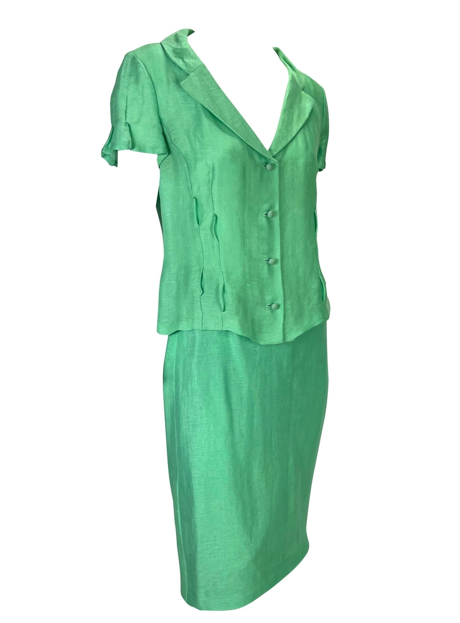 S/S 1999 Gianni Versace by Donatella Runway Ad Seafoam Green Linen Silk Suit - RealList