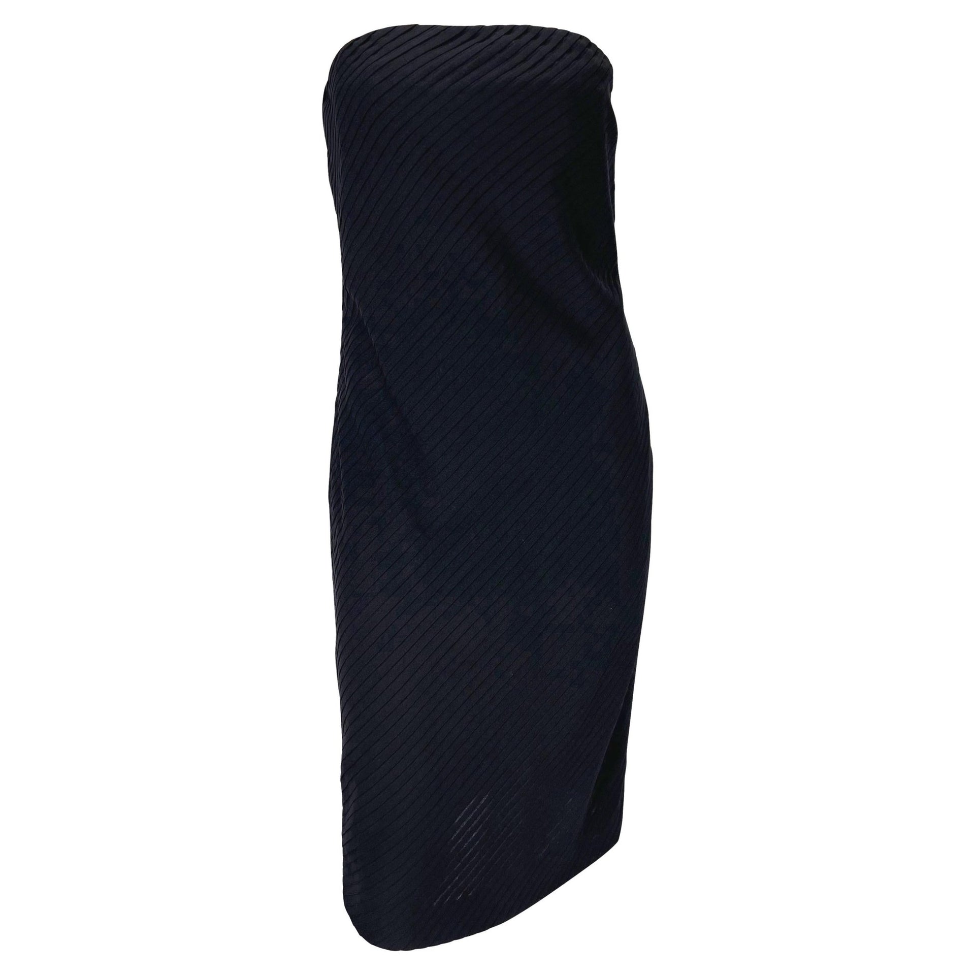 S/S 1999 Gianni Versace by Donatella Runway Sheer Black Pleated Dress - RealList