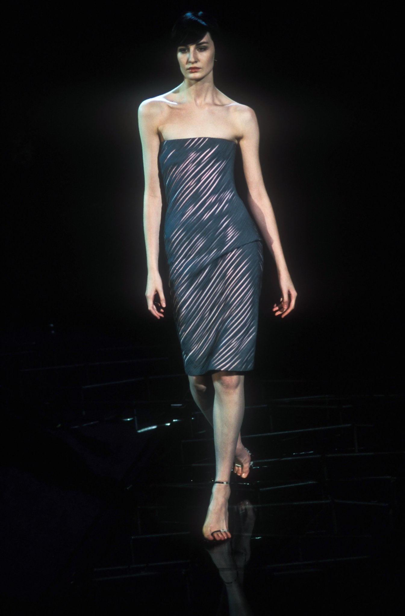 S/S 1999 Gianni Versace by Donatella Runway Sheer Black Pleated Dress - RealList