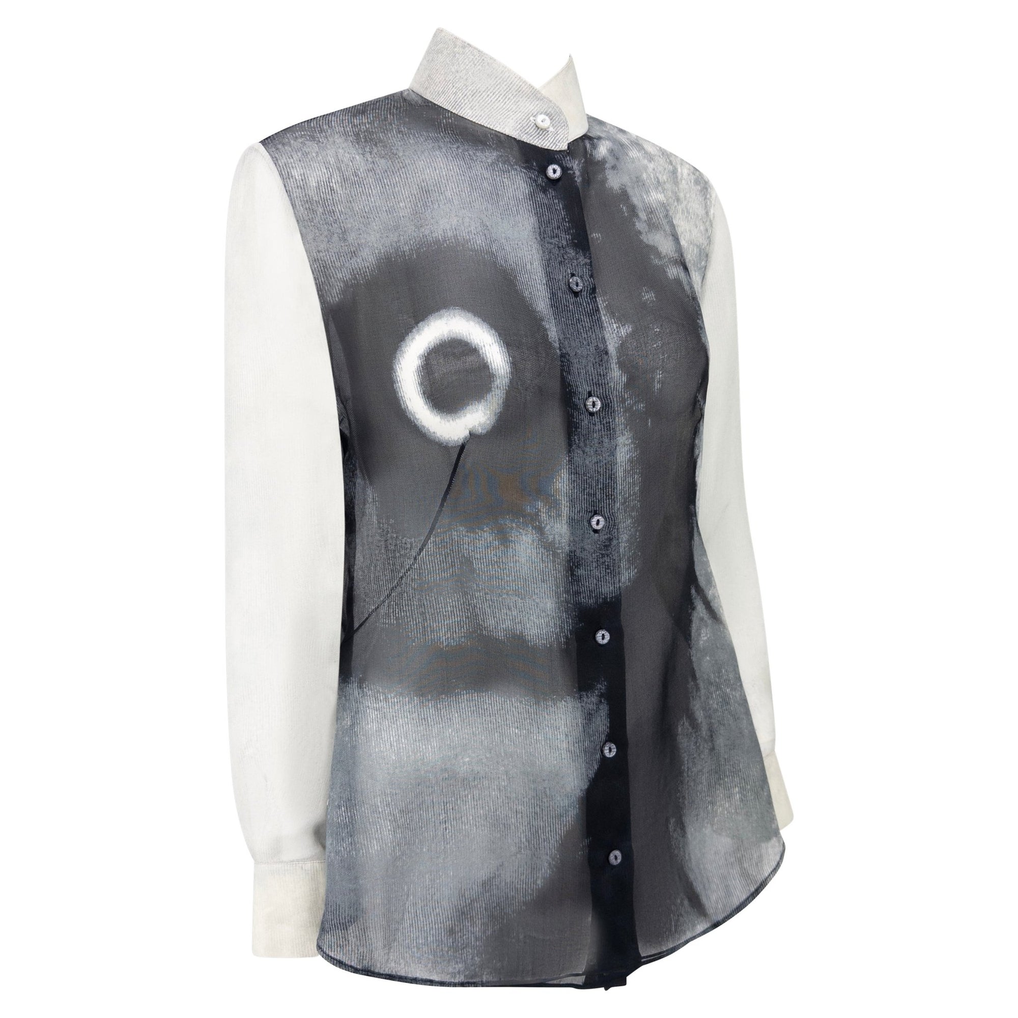 S/S 1999 Givenchy by Alexander McQueen Sheer Black Eye Print Button Up Blouse - RealList