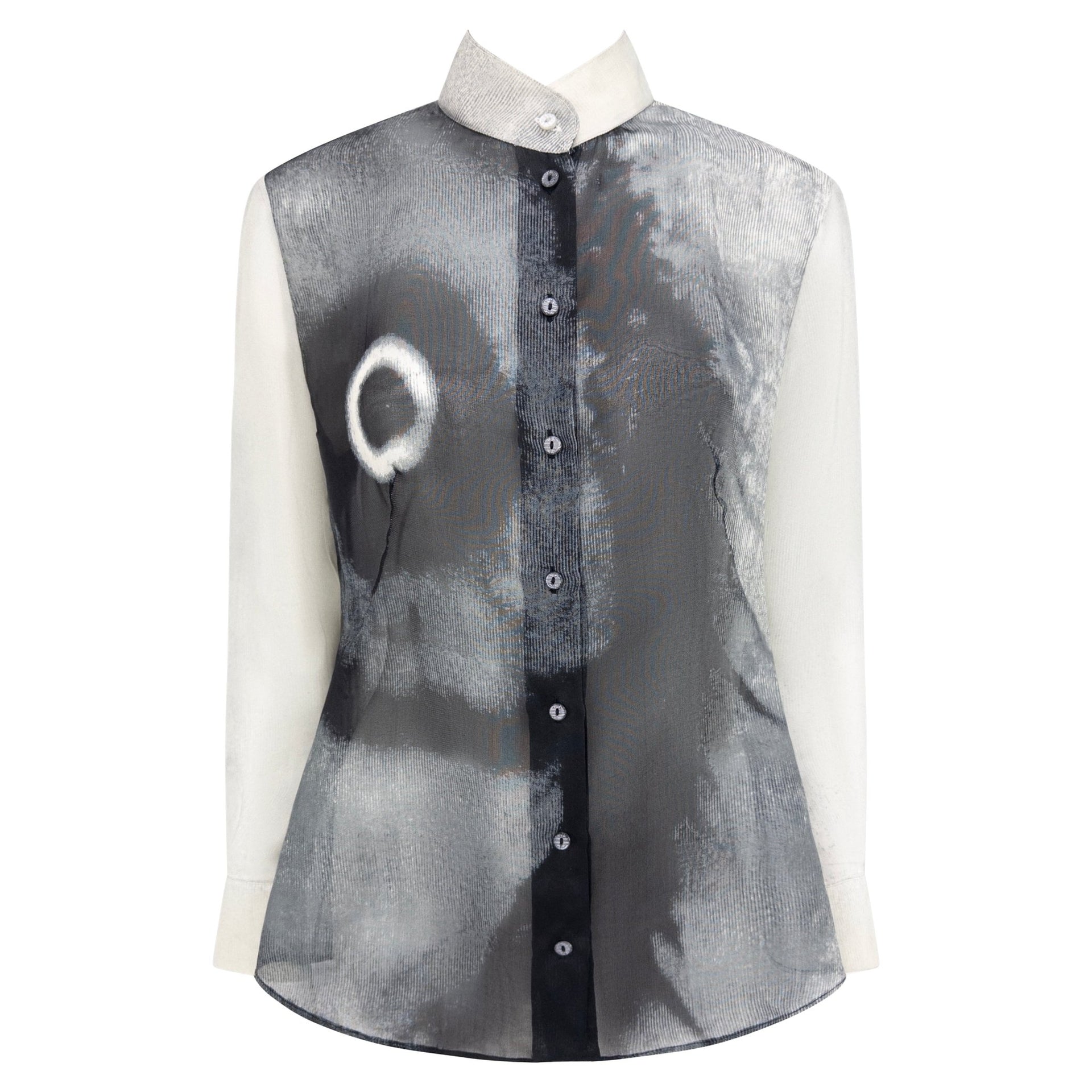 S/S 1999 Givenchy by Alexander McQueen Sheer Black Eye Print Button Up Blouse - RealList