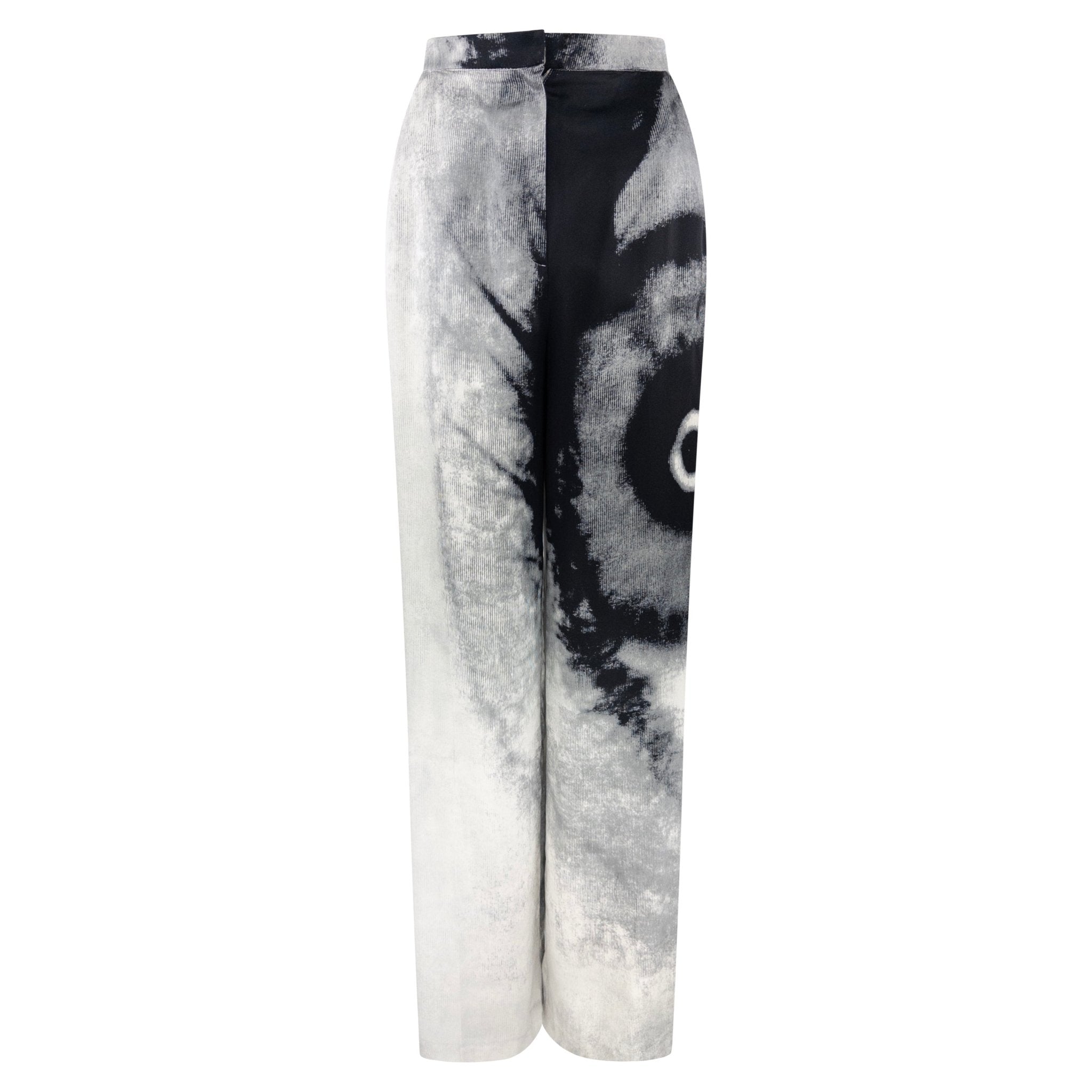 S/S 1999 Givenchy by Alexander McQueen White Satin Black Eye Print Trousers - RealList