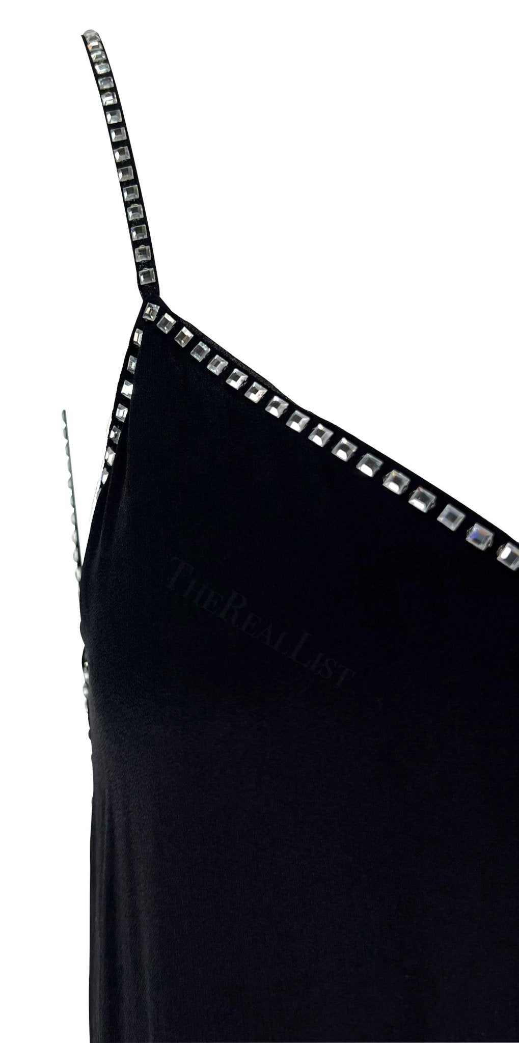 S/S 1999 Gucci by Tom Ford Backless Rhinestone Semi - Sheer Black Slip Dress - RealList