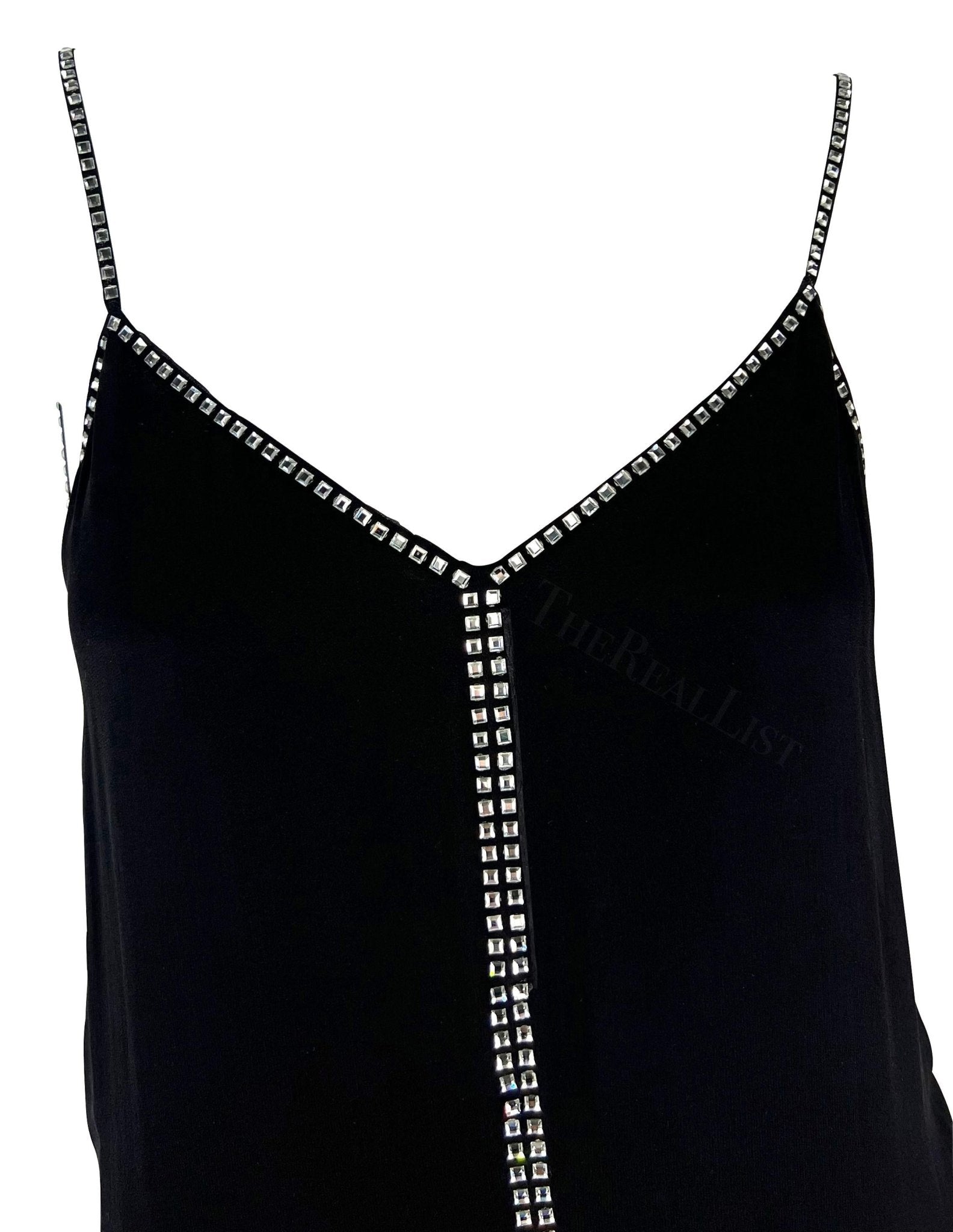 S/S 1999 Gucci by Tom Ford Backless Rhinestone Semi - Sheer Black Slip Dress - RealList