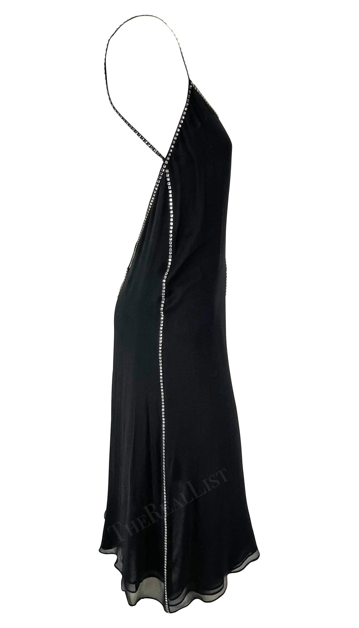 S/S 1999 Gucci by Tom Ford Backless Rhinestone Semi - Sheer Black Slip Dress - RealList