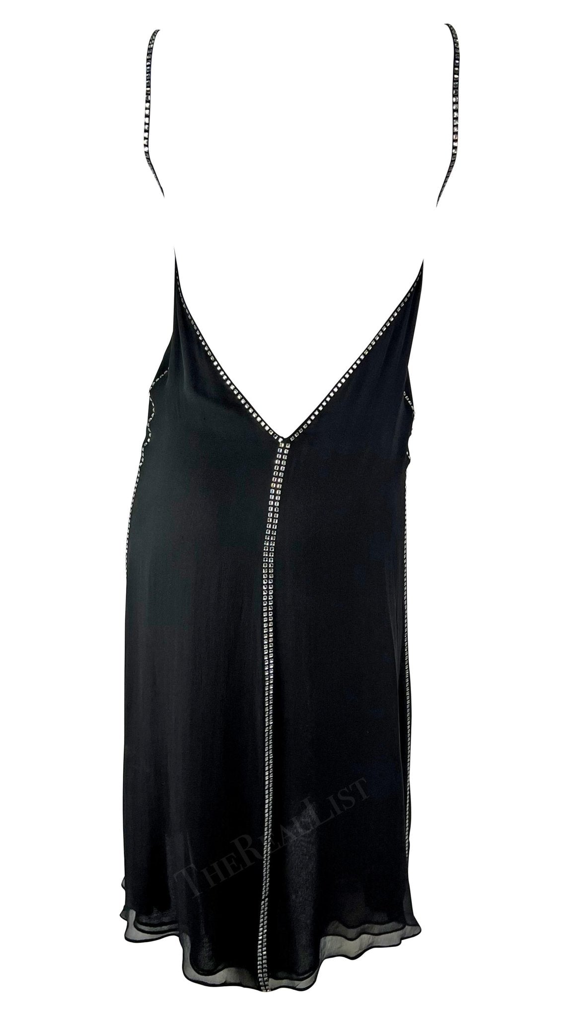S/S 1999 Gucci by Tom Ford Backless Rhinestone Semi - Sheer Black Slip Dress - RealList