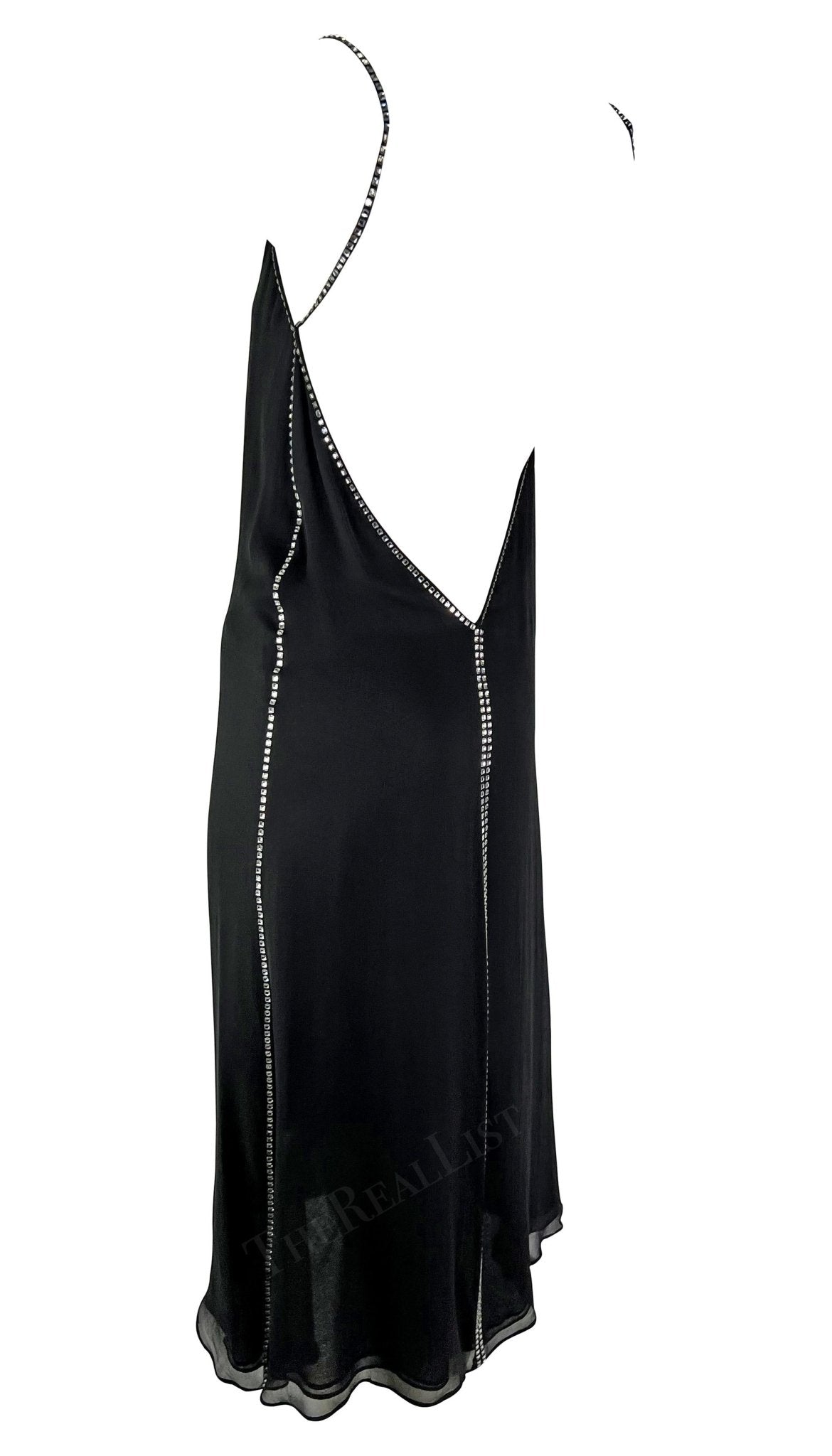 S/S 1999 Gucci by Tom Ford Backless Rhinestone Semi - Sheer Black Slip Dress - RealList