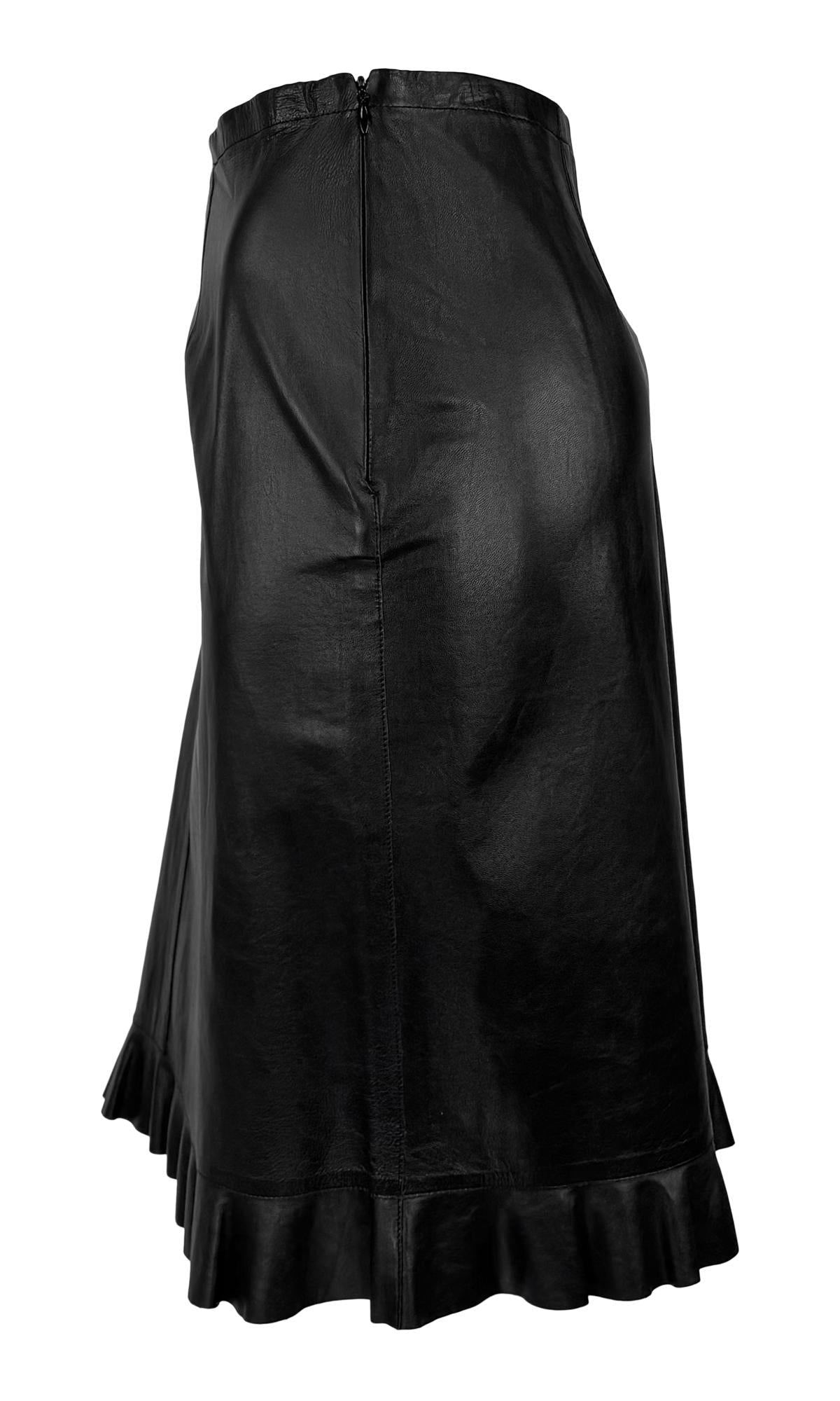 S/S 1999 Gucci by Tom Ford Black Leather Ruffle Trim Pencil Skirt - RealList