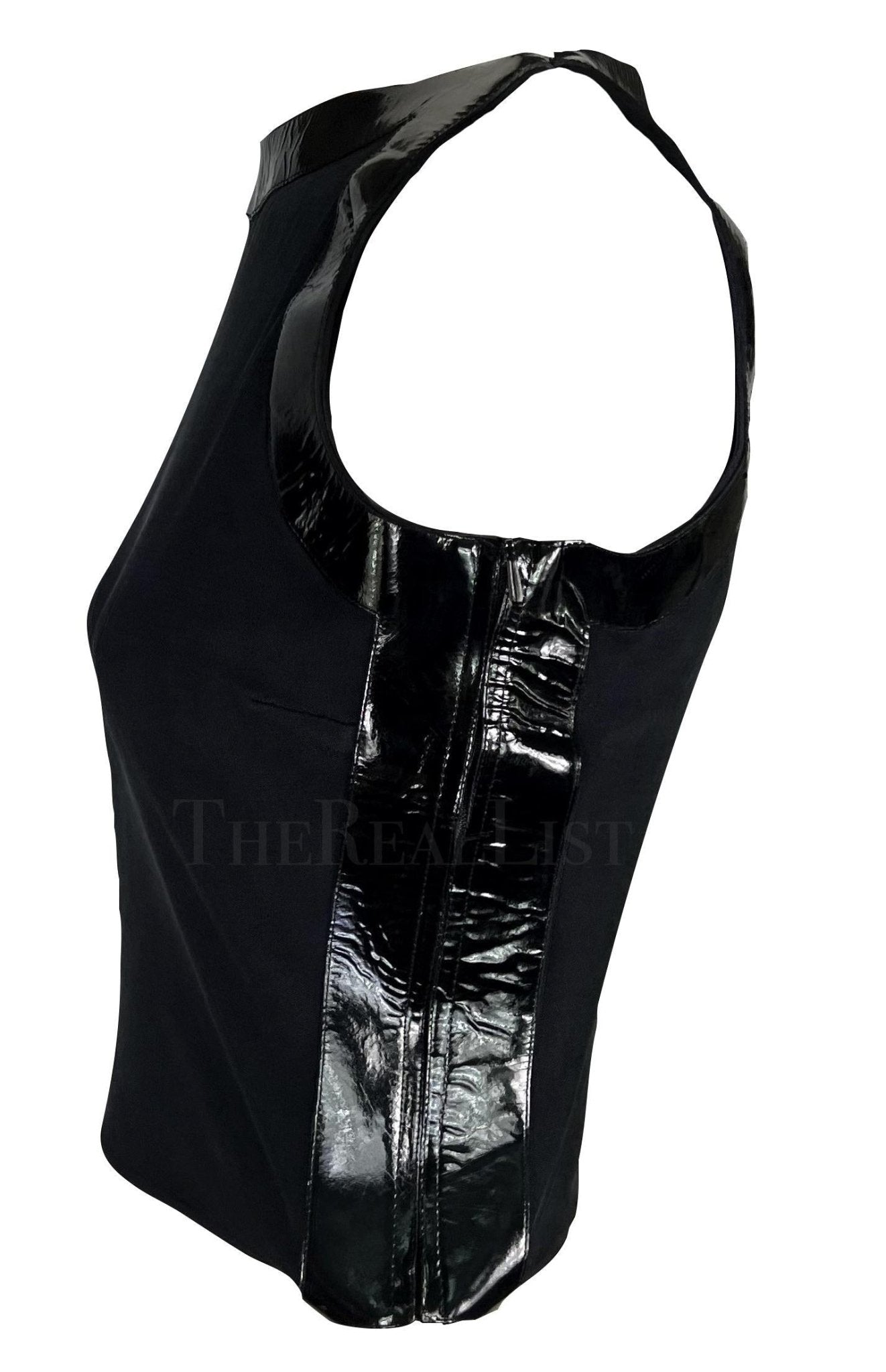S/S 1999 Gucci by Tom Ford Black Patent Leather Accent Crop Top - RealList