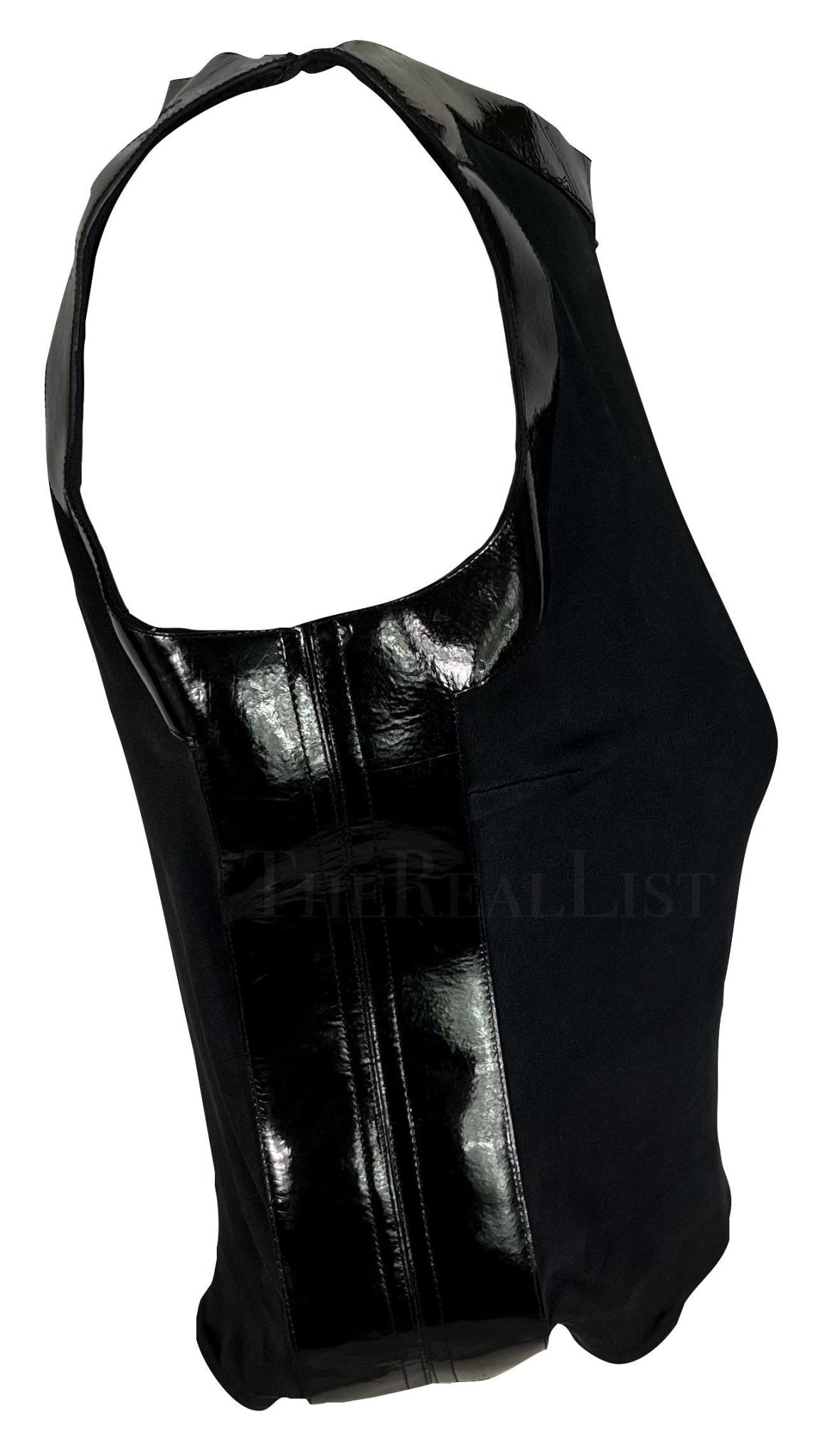 S/S 1999 Gucci by Tom Ford Black Patent Leather Accent Crop Top - RealList