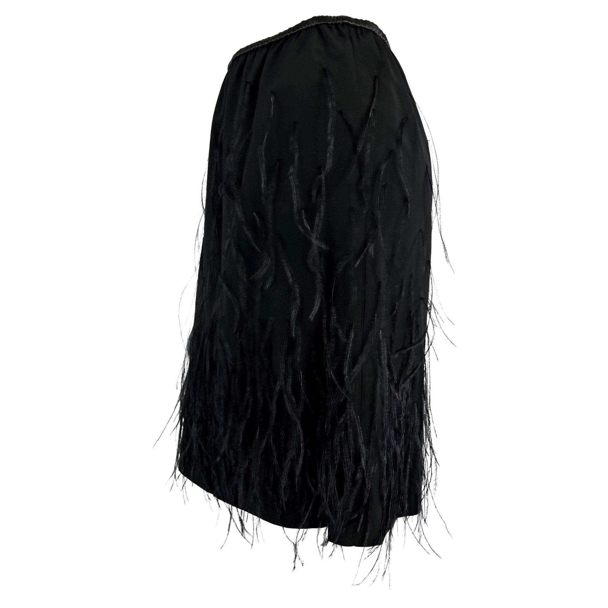 S/S 1999 Gucci by Tom Ford Black Silk Ostrich Feather Leather Band Skirt - RealList