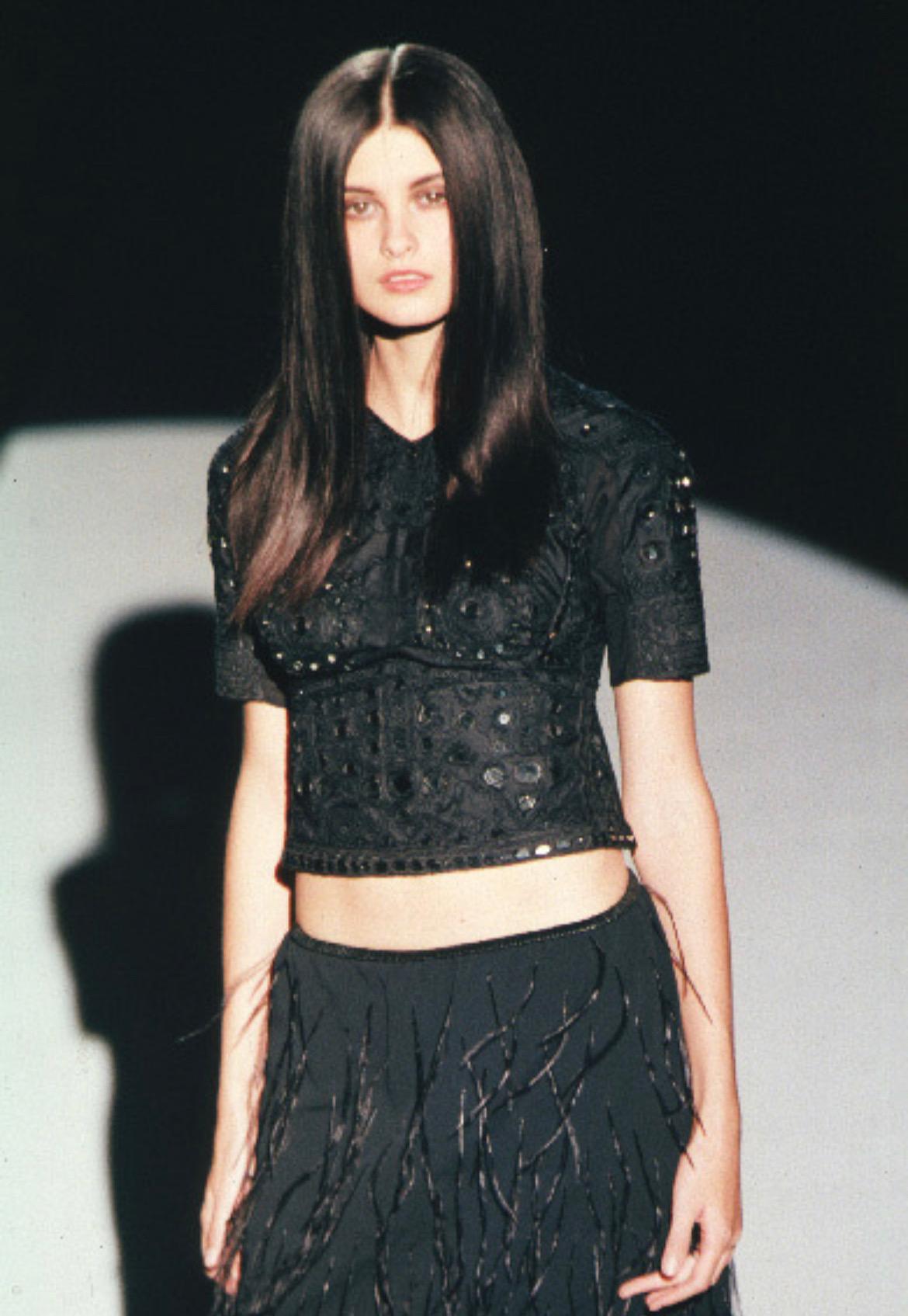 S/S 1999 Gucci by Tom Ford Black Silk Ostrich Feather Leather Band Skirt - RealList