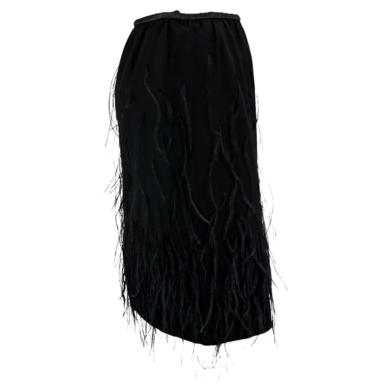 S/S 1999 Gucci by Tom Ford Black Silk Ostrich Feather Leather Band Skirt - RealList