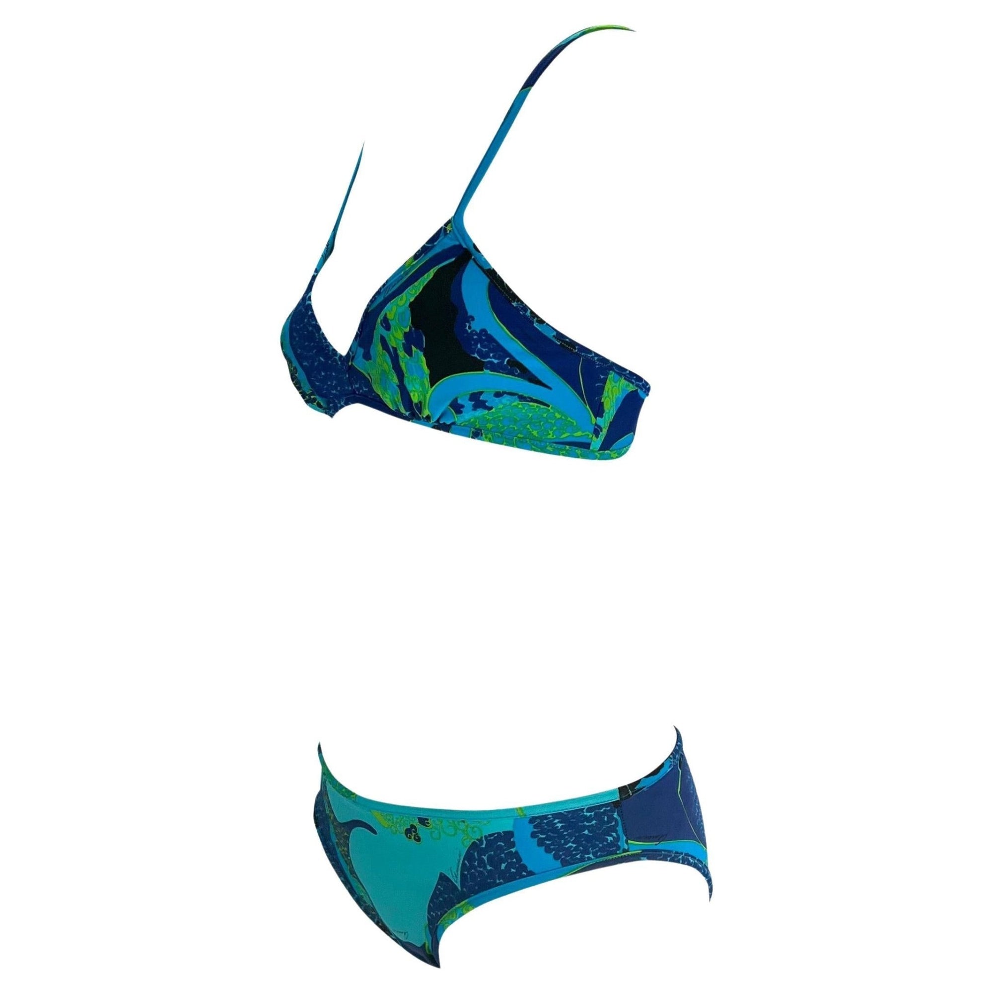 S/S 1999 Gucci by Tom Ford Blue 'Acid Flower' Print Bikini Swim Set - RealList