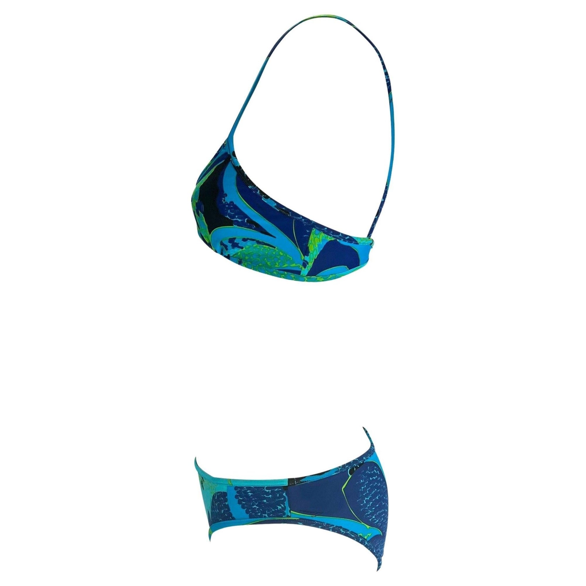 S/S 1999 Gucci by Tom Ford Blue 'Acid Flower' Print Bikini Swim Set - RealList